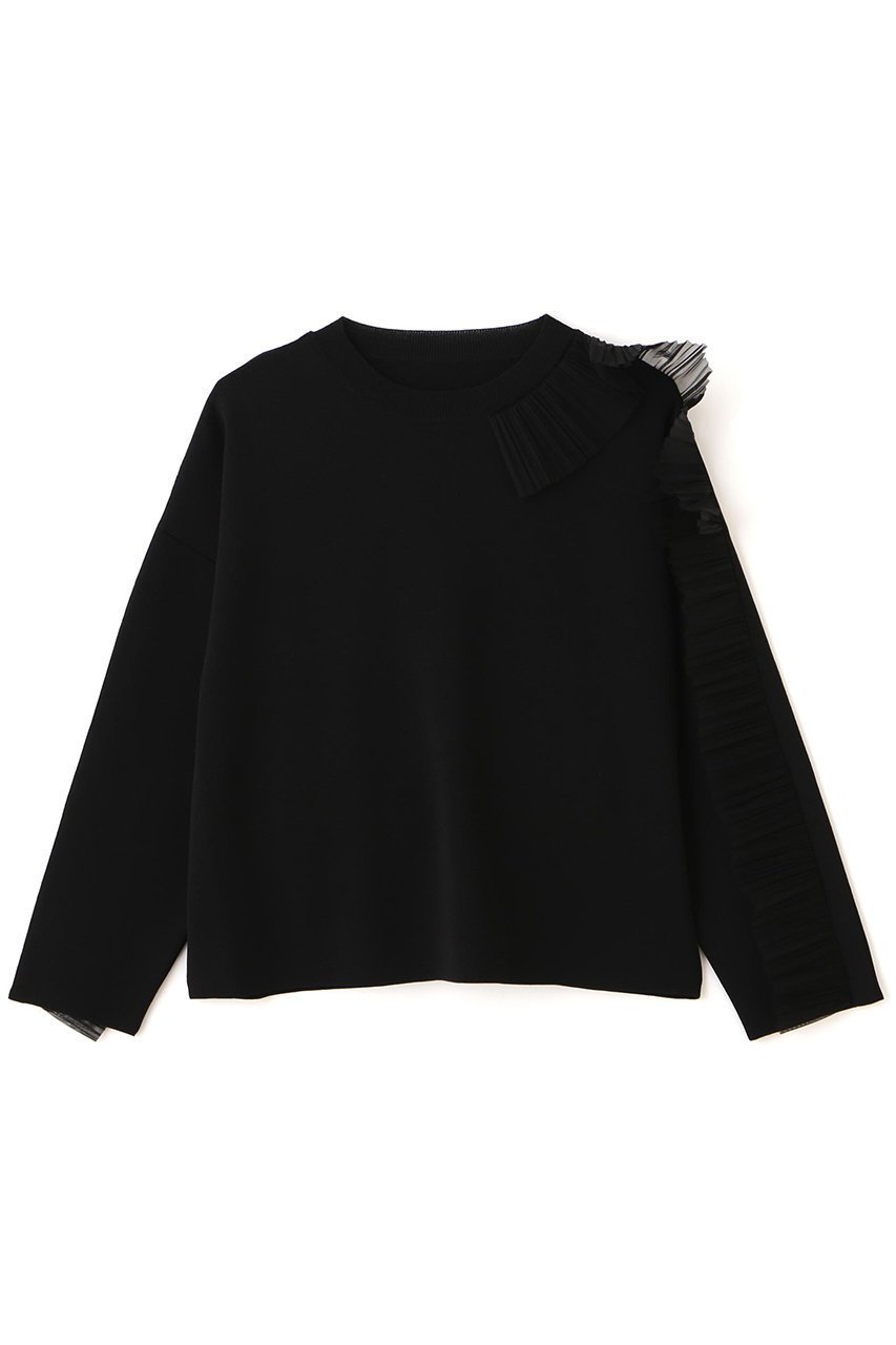 【アドーア/ADORE】のエンベリッシュトニットプルオーバー インテリア・キッズ・メンズ・レディースファッション・服の通販 founy(ファニー) 　ファッション　Fashion　レディースファッション　Fashion for Women　トップス・カットソー　Cut & Sew Tops　ニット　Knit Tops & Sweaters　カジュアルプルオーバー・ニットトップス　Pullovers & Knit Tops / Casual Pullovers　アシンメトリー　Asymmetrical Style　クリスタル　Crystal, Swarovski　スタンダード　Standard, Basic　ストレッチ　Stretch, Stretchy Fabric　チュール　Tulip, Tulip Motif　プリーツ　Pleats, Pleated　ブラック|ID: prp329100004750211 ipo3291000000036049647