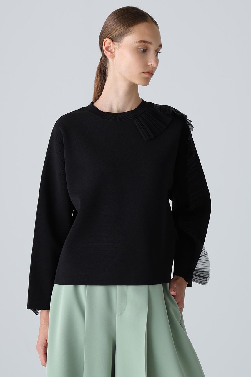 【アドーア/ADORE】のエンベリッシュトニットプルオーバー 人気、トレンドファッション・服の通販 founy(ファニー) 　ファッション　Fashion　レディースファッション　Fashion for Women　トップス・カットソー　Cut & Sew Tops　ニット　Knit Tops & Sweaters　カジュアルプルオーバー・ニットトップス　Pullovers & Knit Tops / Casual Pullovers　アシンメトリー　Asymmetrical Style　クリスタル　Crystal, Swarovski　スタンダード　Standard, Basic　ストレッチ　Stretch, Stretchy Fabric　チュール　Tulip, Tulip Motif　プリーツ　Pleats, Pleated　other-2|ID: prp329100004750211 ipo3291000000036049649