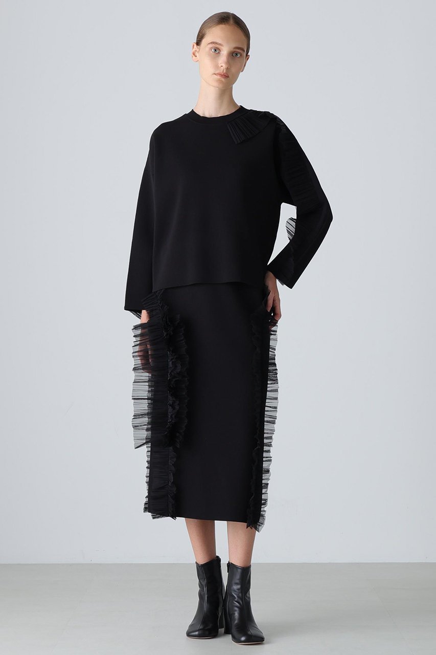 【アドーア/ADORE】のエンベリッシュトニットプルオーバー 人気、トレンドファッション・服の通販 founy(ファニー) 　ファッション　Fashion　レディースファッション　Fashion for Women　トップス・カットソー　Cut & Sew Tops　ニット　Knit Tops & Sweaters　カジュアルプルオーバー・ニットトップス　Pullovers & Knit Tops / Casual Pullovers　アシンメトリー　Asymmetrical Style　クリスタル　Crystal, Swarovski　スタンダード　Standard, Basic　ストレッチ　Stretch, Stretchy Fabric　チュール　Tulip, Tulip Motif　プリーツ　Pleats, Pleated　other-4|ID: prp329100004750211 ipo3291000000036049652