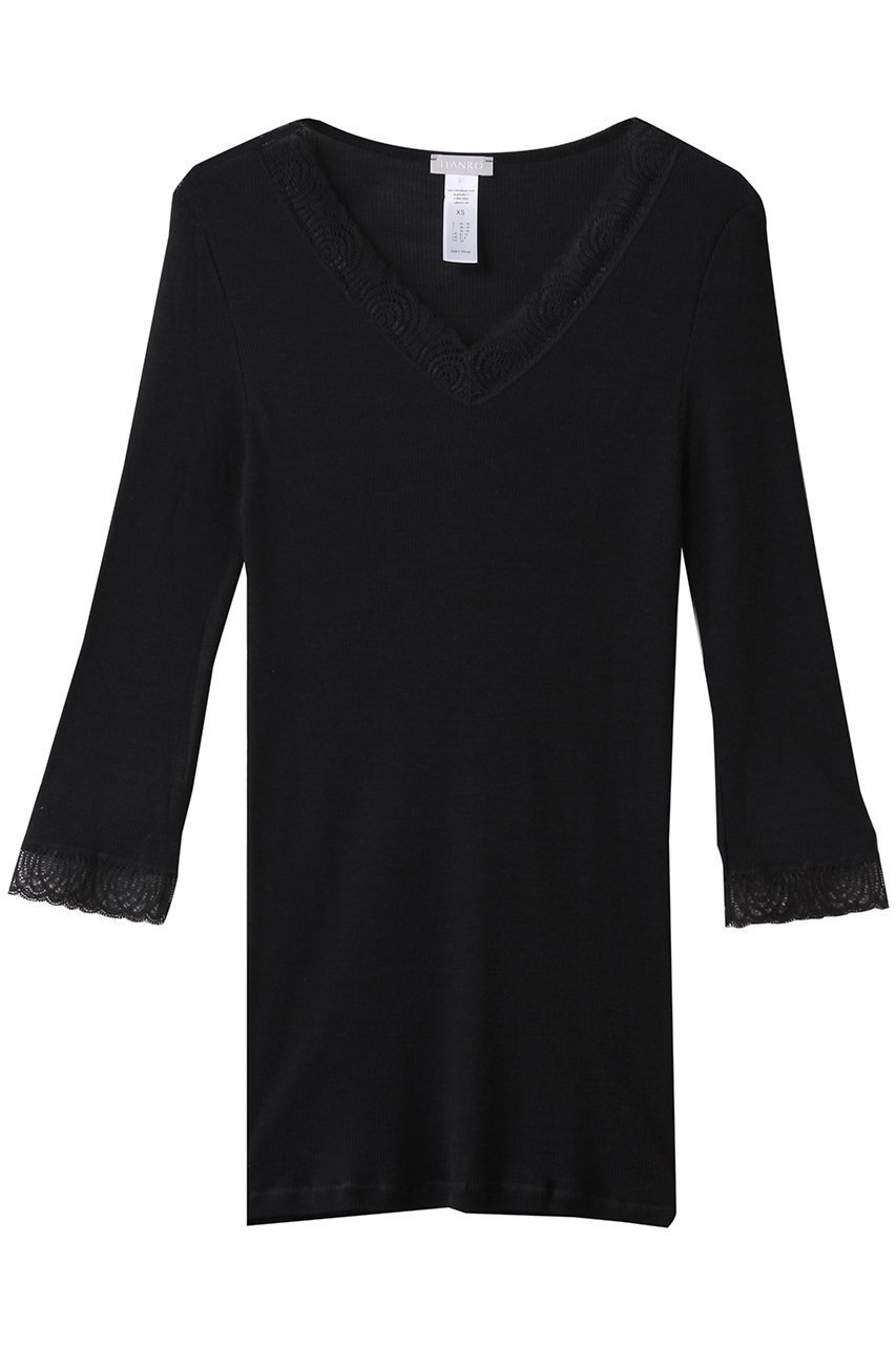 【ハンロ/HANRO】のWOOLEN LACE七分袖 インテリア・キッズ・メンズ・レディースファッション・服の通販 founy(ファニー)  ファッション Fashion レディースファッション Fashion for Women 下着・ランジェリー Lingerie & Intimates その他ランジェリー・インナーアイテム Other Lingerie / Intimates インナー Innerwear シルク Silk, 100% Silk ジャカード/ジャガード Jacquard, Woven Pattern ランジェリー Lingerie, Intimate Wear レース Lace, Lace Fabric 新作・新入荷 New Arrivals / New In A/W・秋冬 Autumn/Winter ブラック|ID: prp329100004750222 ipo3291000000034347448