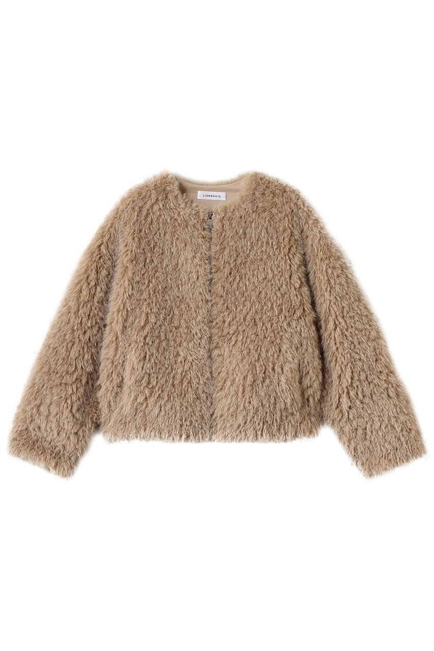 【リナージオ/LIGNAGGIO】のラム風フェイク ノーカラージャケット インテリア・キッズ・メンズ・レディースファッション・服の通販 founy(ファニー)  ファッション Fashion レディースファッション Fashion for Women アウター Coat / Outerwear Collection レディースジャケット・軽アウター Jackets ノーカラージャケット / シンプル上品コーデ Collarless Jackets おすすめ Recommended / Our Picks ショート Short, Short Length ジャケット Jacket, Outerwear デニム Denim, Jeans Material パーティ Party, Party Style フェイク Faux, Fake ミックス Mix, Mixed Style 新作・新入荷 New Arrivals / New In モカ|ID: prp329100004751162 ipo3291000000034354395