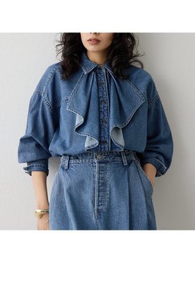 【ウィムガゼット/Whim Gazette】 フリルデニムブラウス人気、トレンドファッション・服の通販 founy(ファニー) ファッション Fashion レディースファッション Fashion for Women トップス・カットソー Cut & Sew Tops シャツ・ブラウス・オフィスカジュアル Elegant Blouses & Button-Ups おすすめ Recommended / Our Picks アンティーク Antique-Inspired スリーブ Sleeve, Long Sleeve / Short Sleeve セットアップ Set-Up, Coordinated Outfit デニム Denim, Jeans Material バランス Balance, Style Balance フリル Frill, Ruffle ボトム Bottoms, Lower Wear ロング Long, Long-Length ヴィンテージ Vintage Style エレガント 上品 Elegant 新作・新入荷 New Arrivals / New In |ID:prp329100004752870