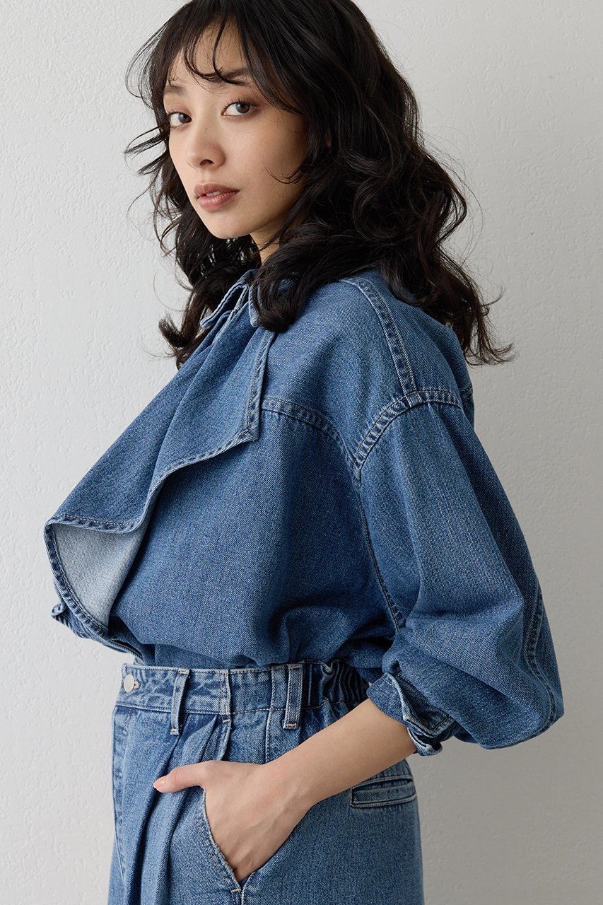 【ウィムガゼット/Whim Gazette】のフリルデニムブラウス 人気、トレンドファッション・服の通販 founy(ファニー) 　ファッション　Fashion　レディースファッション　Fashion for Women　トップス・カットソー　Cut & Sew Tops　シャツ・ブラウス・オフィスカジュアル　Elegant Blouses & Button-Ups　おすすめ　Recommended / Our Picks　アンティーク　Antique-Inspired　スリーブ　Sleeve, Long Sleeve / Short Sleeve　セットアップ　Set-Up, Coordinated Outfit　デニム　Denim, Jeans Material　バランス　Balance, Style Balance　フリル　Frill, Ruffle　ボトム　Bottoms, Lower Wear　ロング　Long, Long-Length　ヴィンテージ　Vintage Style　エレガント 上品　Elegant　other-2|ID: prp329100004752870 ipo3291000000035717084