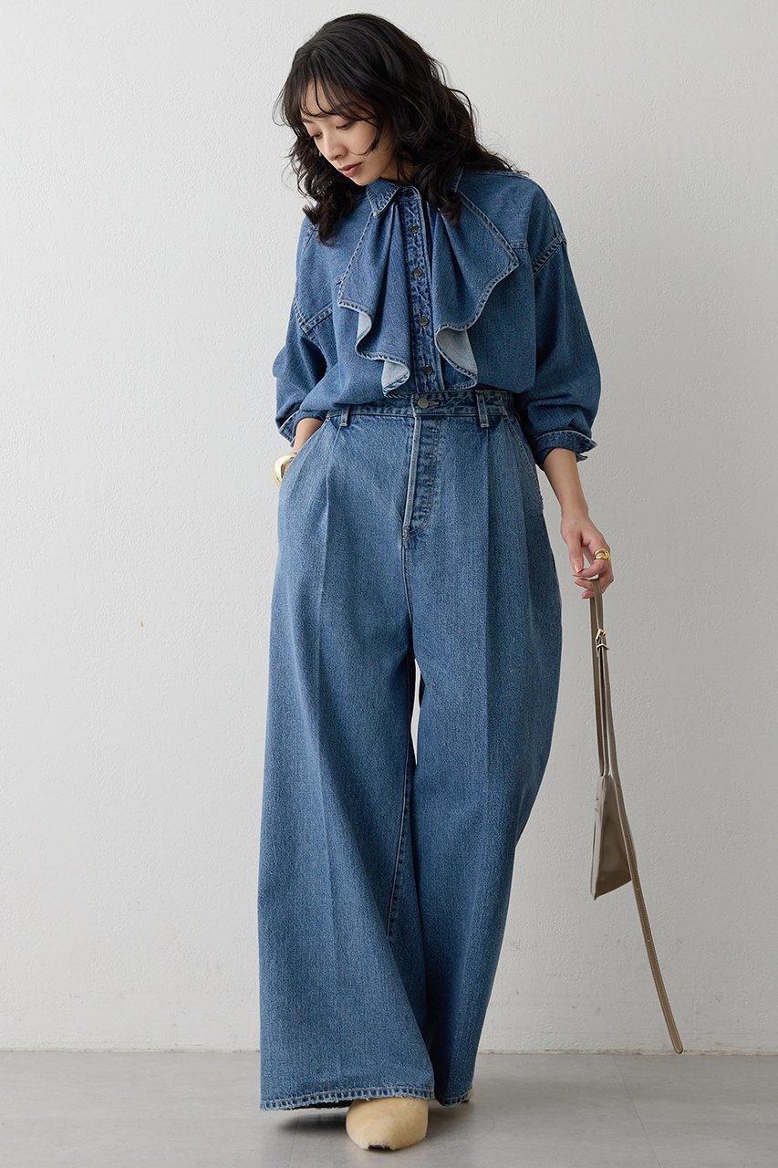 【ウィムガゼット/Whim Gazette】のフリルデニムブラウス 人気、トレンドファッション・服の通販 founy(ファニー) 　ファッション　Fashion　レディースファッション　Fashion for Women　トップス・カットソー　Cut & Sew Tops　シャツ・ブラウス・オフィスカジュアル　Elegant Blouses & Button-Ups　おすすめ　Recommended / Our Picks　アンティーク　Antique-Inspired　スリーブ　Sleeve, Long Sleeve / Short Sleeve　セットアップ　Set-Up, Coordinated Outfit　デニム　Denim, Jeans Material　バランス　Balance, Style Balance　フリル　Frill, Ruffle　ボトム　Bottoms, Lower Wear　ロング　Long, Long-Length　ヴィンテージ　Vintage Style　エレガント 上品　Elegant　other-5|ID: prp329100004752870 ipo3291000000035717089