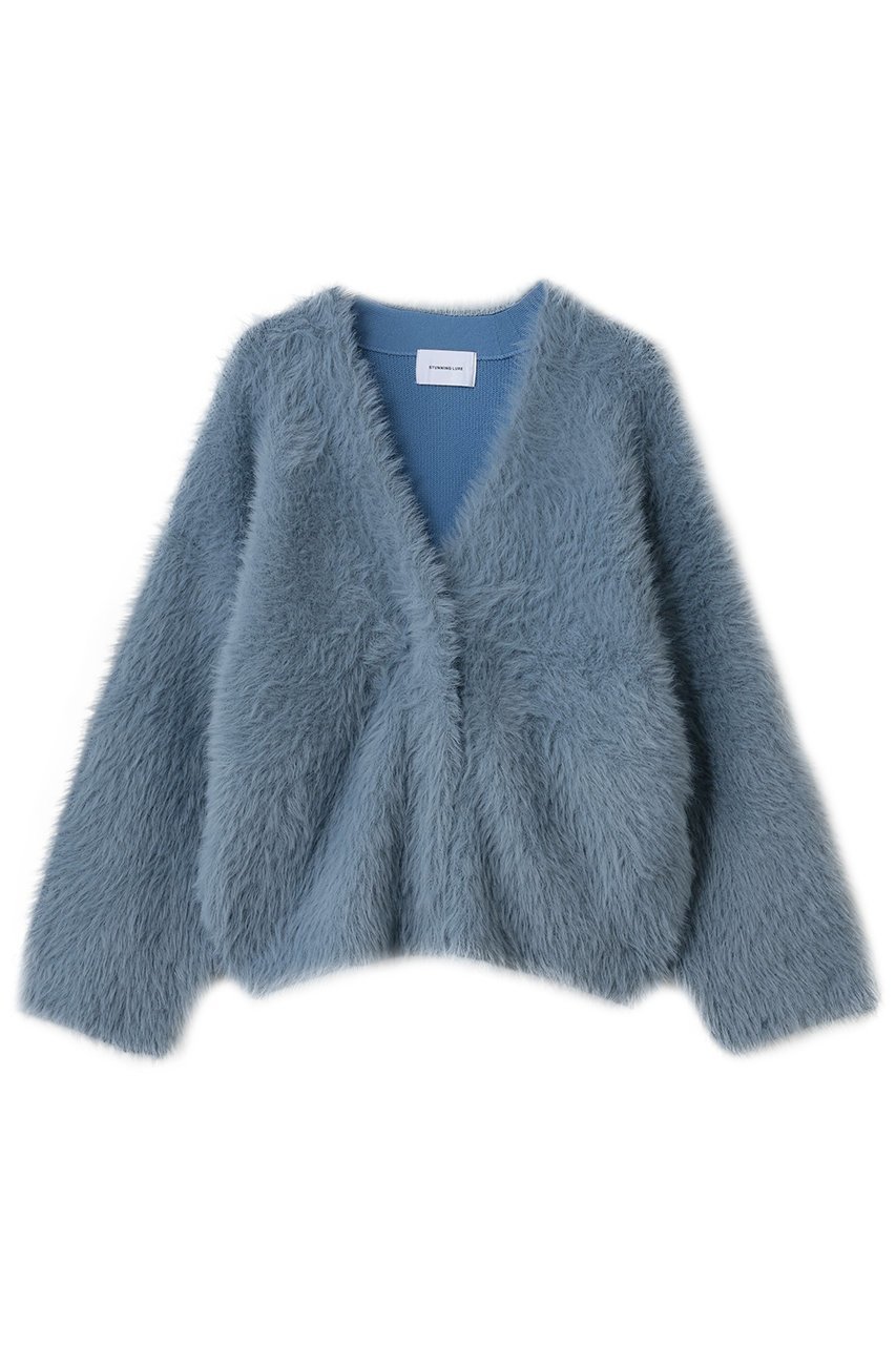 【スタニングルアー/STUNNING LURE】のロングフェザーカーディガン インテリア・キッズ・メンズ・レディースファッション・服の通販 founy(ファニー) ファッション Fashion レディースファッション Fashion for Women トップス・カットソー Cut & Sew Tops ニット Knit Tops & Sweaters カーディガン・羽織り Layered Style Cardigans カーディガン Cardigan, Knitwear ダウン Down, Puffer デコルテ Décolleté, Neckline デニム Denim, Jeans Material フェザー Feather, Feather Detail ロング Long, Long-Length ブルー|ID: prp329100004752948 ipo3291000000035386021