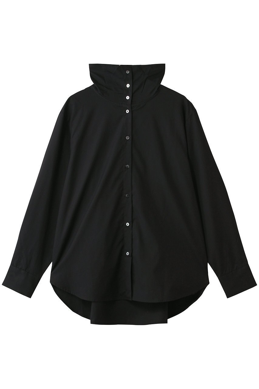 【ミディウミソリッド/MIDIUMISOLID】のドレープハイネックシャツ インテリア・キッズ・メンズ・レディースファッション・服の通販 founy(ファニー) 　ファッション　Fashion　レディースファッション　Fashion for Women　トップス・カットソー　Cut & Sew Tops　シャツ・ブラウス・オフィスカジュアル　Elegant Blouses & Button-Ups　スリーブ　Sleeve, Long Sleeve / Short Sleeve　デニム　Denim, Jeans Material　ドレープ　Drape, Draping Fabric　ハイネック　High Neck, Mock Neck　バランス　Balance, Style Balance　フォルム　Silhouette, Form　ロング　Long, Long-Length　black|ID: prp329100004755420 ipo3291000000035386194