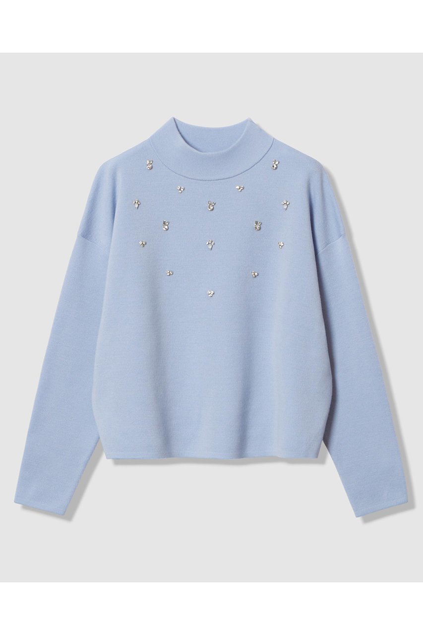 【アナイ/ANAYI】のメーレエンブロイダリー プルオーバー インテリア・キッズ・メンズ・レディースファッション・服の通販 founy(ファニー)  ファッション Fashion レディースファッション Fashion for Women トップス・カットソー Cut & Sew Tops ニット Knit Tops & Sweaters カジュアルプルオーバー・ニットトップス Pullovers & Knit Tops / Casual Pullovers イタリア Italy ショルダー Shoulder, Shoulder Strap ストーン Stone, Gem-Like ドロップ Drop Shoulder, Dropped Style ハイネック High Neck, Mock Neck エレガント 上品 Elegant 新作・新入荷 New Arrivals / New In 春 Spring ブルー|ID: prp329100004756520 ipo3291000000034408244