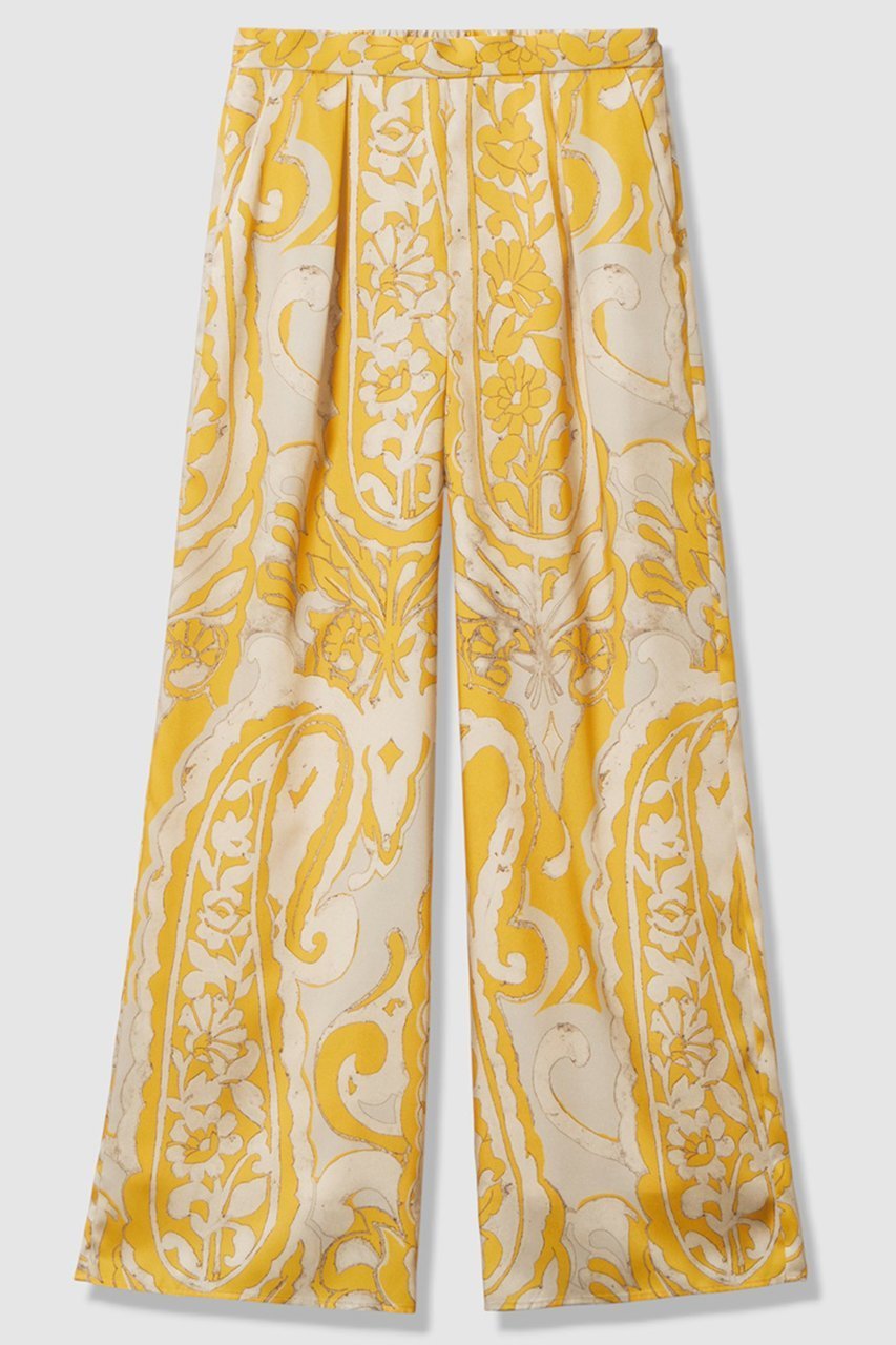 【アナイ/ANAYI】のペイズリープリントタックパンツ インテリア・キッズ・メンズ・レディースファッション・服の通販 founy(ファニー) ファッション Fashion レディースファッション Fashion for Women パンツ Pants & Trousers イエロー Yellow サテン Satin, Glossy Fabric バランス Balance, Style Balance プリント Print, Printed Pattern ペイズリー Paisley, Ethnic Pattern イエロー|ID: prp329100004756540 ipo3291000000034408419