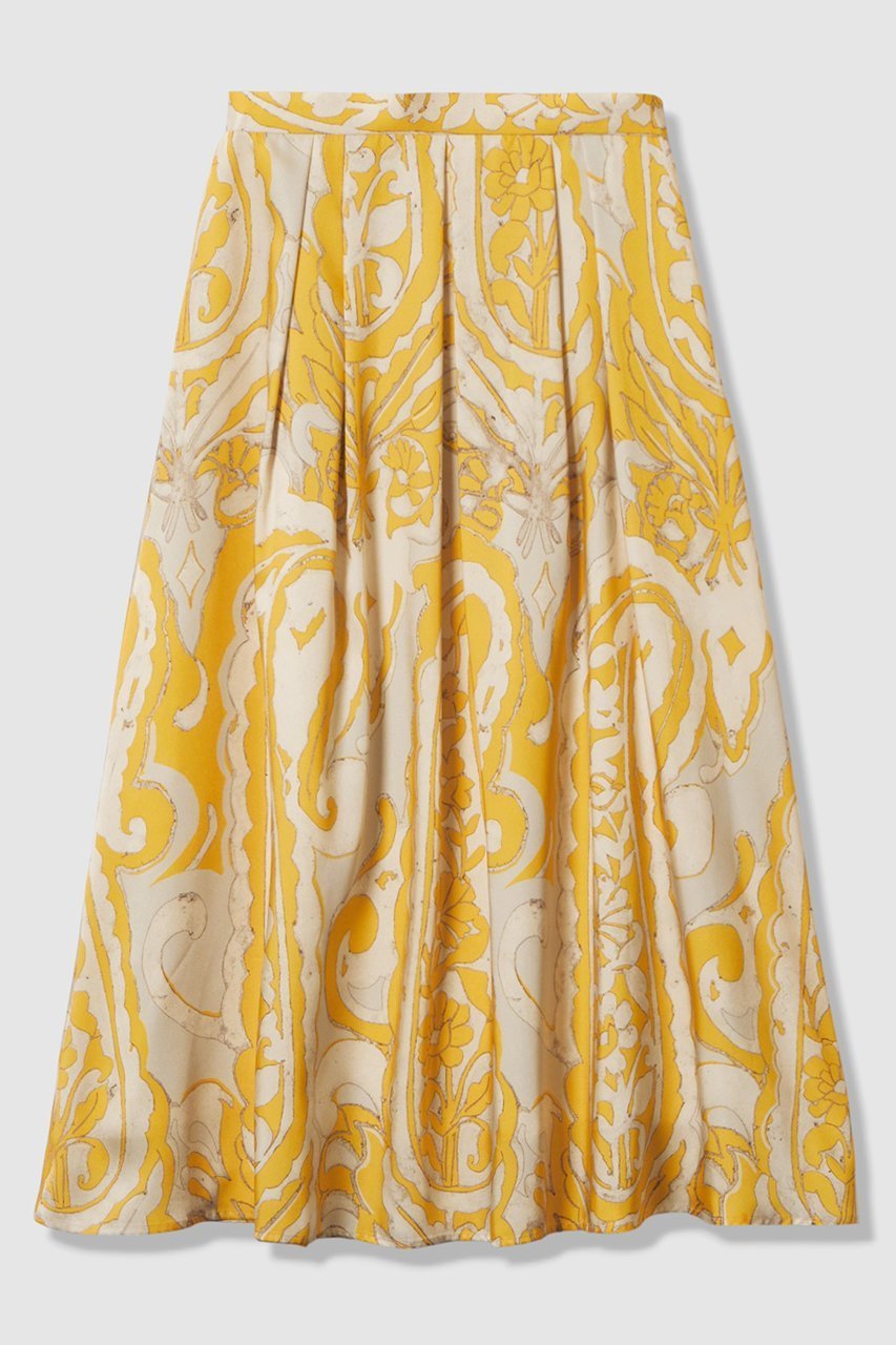 【アナイ/ANAYI】のペイズリープリントタック スカート 人気、トレンドファッション・服の通販 founy(ファニー) 　ファッション　Fashion　レディースファッション　Fashion for Women　スカート　Skirts　イエロー　Yellow　サテン　Satin, Glossy Fabric　バランス　Balance, Style Balance　プリント　Print, Printed Pattern　ペイズリー　Paisley, Ethnic Pattern　 other-1|ID: prp329100004756542 ipo3291000000034408433