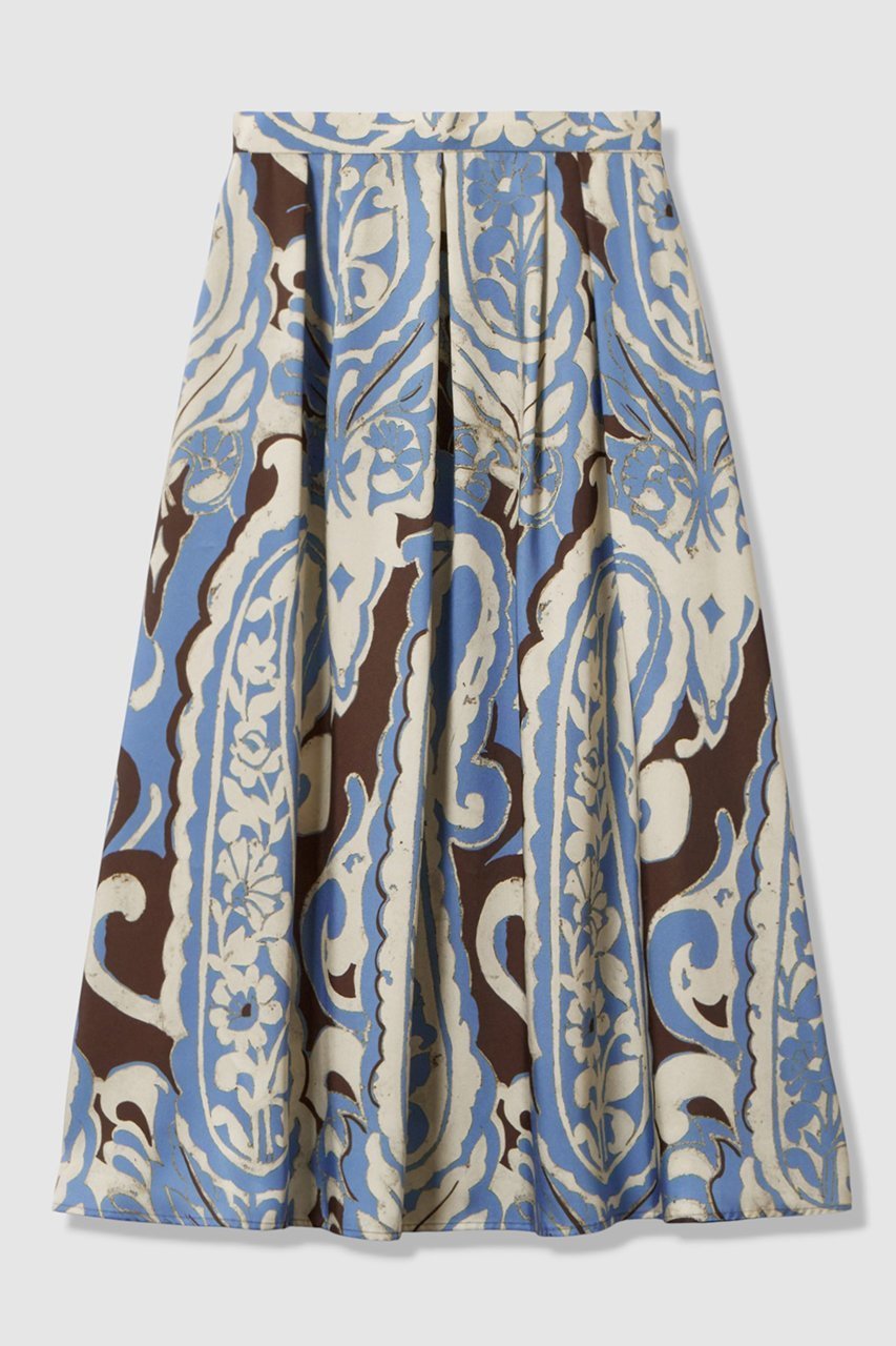 【アナイ/ANAYI】のペイズリープリントタック スカート インテリア・キッズ・メンズ・レディースファッション・服の通販 founy(ファニー) 　ファッション　Fashion　レディースファッション　Fashion for Women　スカート　Skirts　イエロー　Yellow　サテン　Satin, Glossy Fabric　バランス　Balance, Style Balance　プリント　Print, Printed Pattern　ペイズリー　Paisley, Ethnic Pattern　ブルー|ID: prp329100004756542 ipo3291000000034408437