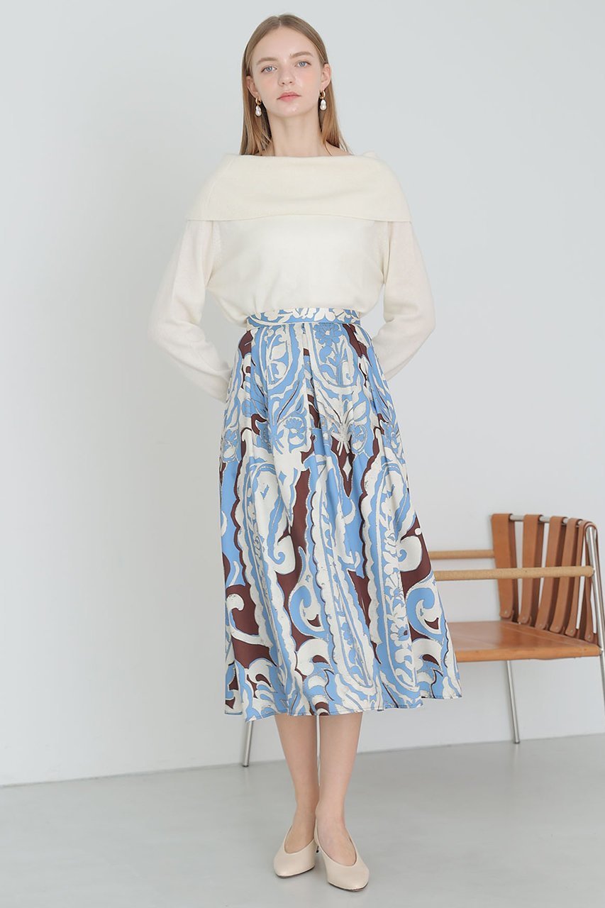 【アナイ/ANAYI】のペイズリープリントタック スカート 人気、トレンドファッション・服の通販 founy(ファニー) 　ファッション　Fashion　レディースファッション　Fashion for Women　スカート　Skirts　イエロー　Yellow　サテン　Satin, Glossy Fabric　バランス　Balance, Style Balance　プリント　Print, Printed Pattern　ペイズリー　Paisley, Ethnic Pattern　other-8|ID: prp329100004756542 ipo3291000000034408449