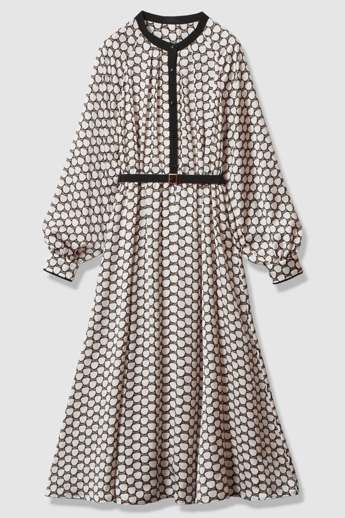 【アナイ/ANAYI】のメーレプリントラグランバイカラー ワンピース インテリア・キッズ・メンズ・レディースファッション・服の通販 founy(ファニー) https://founy.com/ ファッション Fashion レディースファッション Fashion for Women ワンピース Dresses チュニック Tunic Tops & Dresses イタリア Italy エレガント 上品 Elegant カフス Cuff Design キャミソール Camisole, Spaghetti Strap Top サテン Satin, Glossy Fabric スタンド Stand Collar, Upright Stand チュニック Tunic, Long Top ドット Polka Dot, Dot Pattern フレア Flare, Flared プリント Print, Printed Pattern ペチコート Petticoat, Underskirt モダン Modern, Contemporary モチーフ Motif, Design Theme モノトーン Monotone, Black and White ロング Long, Long-Length |ID: prp329100004756549 ipo3291000000035871990