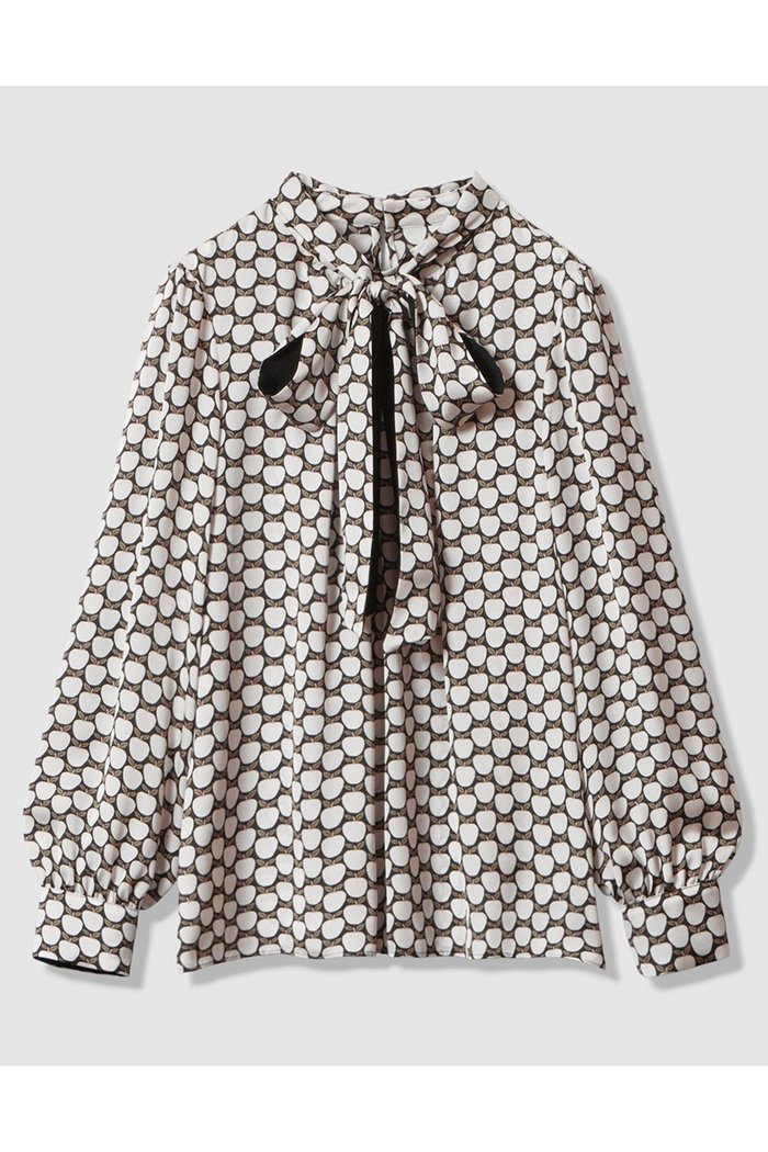 【アナイ/ANAYI】の【セットアップ対応商品】メーレプリントリボンタック ブラウス インテリア・キッズ・メンズ・レディースファッション・服の通販 founy(ファニー) https://founy.com/ ファッション Fashion レディースファッション Fashion for Women トップス・カットソー Cut & Sew Tops シャツ・ブラウス・オフィスカジュアル Elegant Blouses & Button-Ups イタリア Italy カフス Cuff Design サテン Satin, Glossy Fabric スタンド Stand Collar, Upright Stand スリーブ Sleeve, Long Sleeve / Short Sleeve セットアップ Set-Up, Coordinated Outfit ドット Polka Dot, Dot Pattern プリント Print, Printed Pattern モチーフ Motif, Design Theme モノトーン Monotone, Black and White 無地 Plain, Solid Color リボン Ribbon, Bow ロング Long, Long-Length おすすめ Recommended / Our Picks |ID: prp329100004756550 ipo3291000000034408537