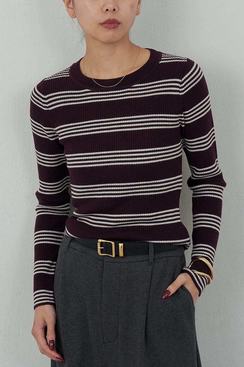 【ガリャルダガランテ/GALLARDAGALANTE】の【HERITANOVUM】ボーダークループルオーバー インテリア・キッズ・メンズ・レディースファッション・服の通販 founy(ファニー)  ファッション Fashion レディースファッション Fashion for Women トップス・カットソー Cut & Sew Tops シャツ・ブラウス・オフィスカジュアル Elegant Blouses & Button-Ups ロングTシャツ・Tシャツ Longline T-Shirts & Tees カジュアルプルオーバー・ニットトップス Pullovers & Knit Tops / Casual Pullovers カットソー・ベーシックTシャツ Cut-and-Sewn Tops / Stretch Tees & Basics おすすめ Recommended / Our Picks インナー Innerwear コンパクト Compact, Small Size ジャケット Jacket, Outerwear スタンダード Standard, Basic スリーブ Sleeve, Long Sleeve / Short Sleeve フィット Fit, Slim Fit ボーダー Border, Stripe ロング Long, Long-Length 新作・新入荷 New Arrivals / New In ボルドー|ID: prp329100004756641 ipo3291000000034409124