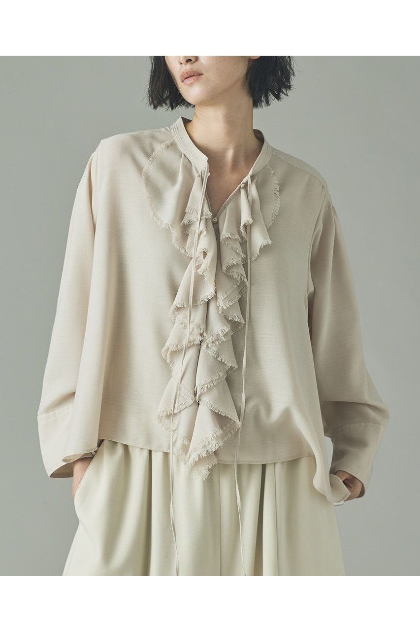 【カレンソロジー/Curensology】のウールMIXビエラフリルブラウス インテリア・キッズ・メンズ・レディースファッション・服の通販 founy(ファニー)  ファッション Fashion レディースファッション Fashion for Women トップス・カットソー Cut & Sew Tops シャツ・ブラウス・オフィスカジュアル Elegant Blouses & Button-Ups カーディガン Cardigan, Knitwear ジャケット Jacket, Outerwear スリーブ Sleeve, Long Sleeve / Short Sleeve バランス Balance, Style Balance フリル Frill, Ruffle ロング Long, Long-Length 人気 Popular, Best Seller 新作・新入荷 New Arrivals / New In オフホワイト|ID: prp329100004756653 ipo3291000000034409247