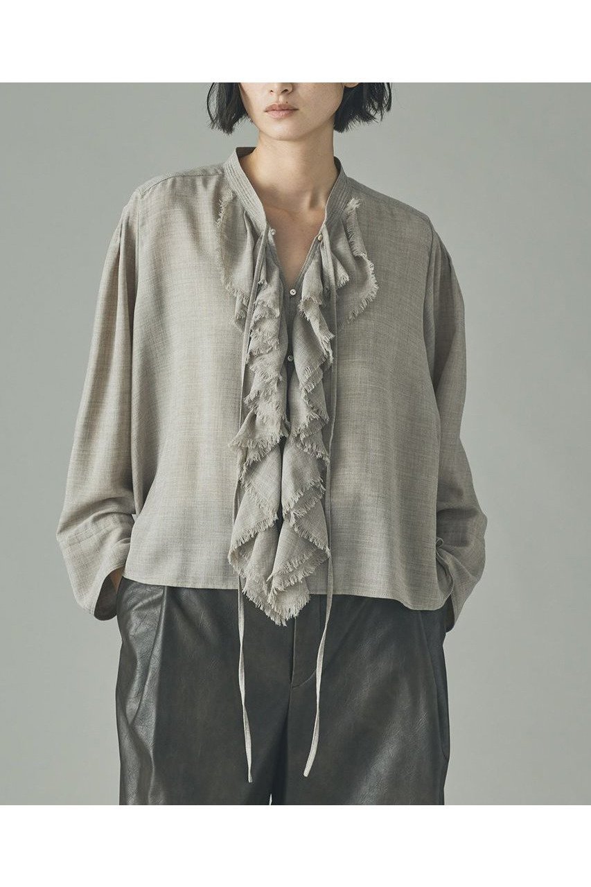 【カレンソロジー/Curensology】のウールMIXビエラフリルブラウス インテリア・キッズ・メンズ・レディースファッション・服の通販 founy(ファニー)  ファッション Fashion レディースファッション Fashion for Women トップス・カットソー Cut & Sew Tops シャツ・ブラウス・オフィスカジュアル Elegant Blouses & Button-Ups カーディガン Cardigan, Knitwear ジャケット Jacket, Outerwear スリーブ Sleeve, Long Sleeve / Short Sleeve バランス Balance, Style Balance フリル Frill, Ruffle ロング Long, Long-Length 人気 Popular, Best Seller 新作・新入荷 New Arrivals / New In ベージュ|ID: prp329100004756653 ipo3291000000034409248