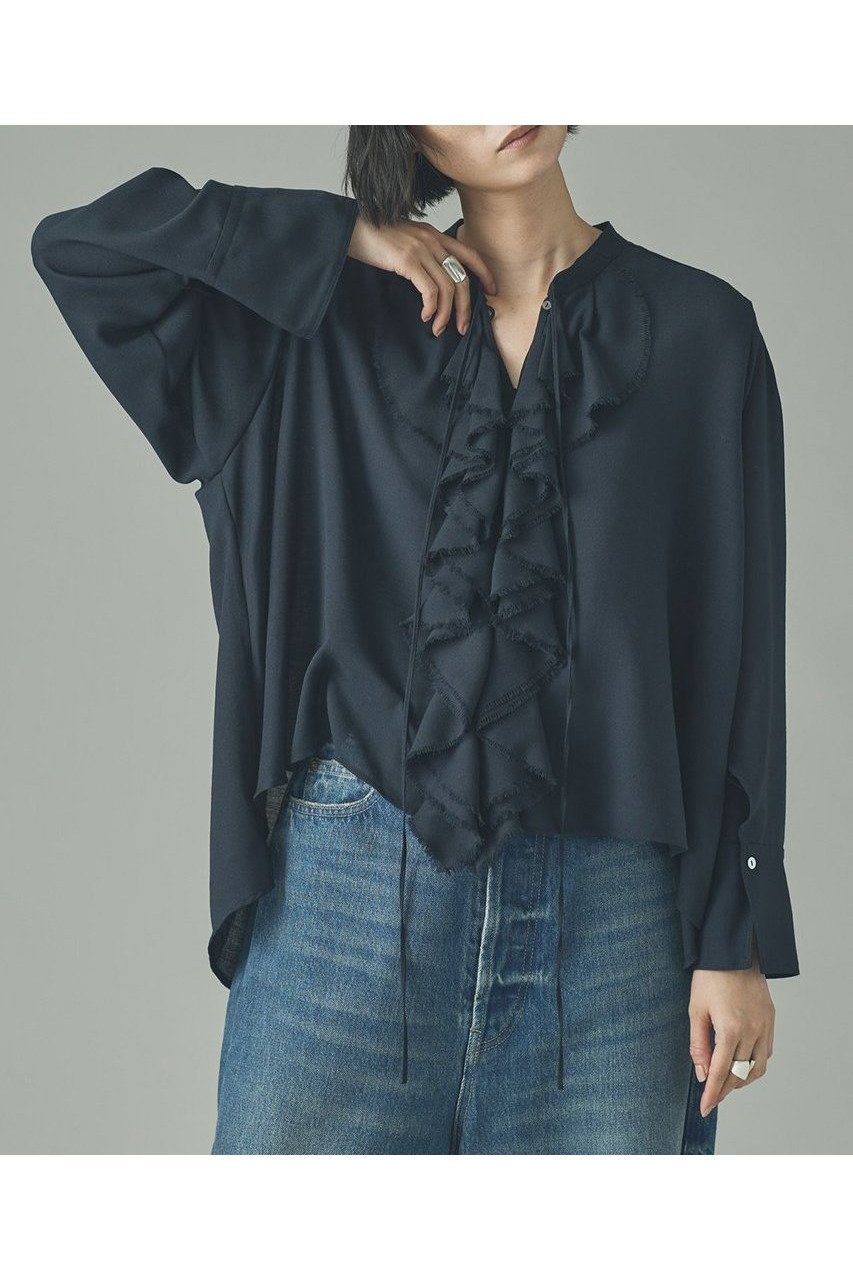 【カレンソロジー/Curensology】のウールMIXビエラフリルブラウス インテリア・キッズ・メンズ・レディースファッション・服の通販 founy(ファニー)  ファッション Fashion レディースファッション Fashion for Women トップス・カットソー Cut & Sew Tops シャツ・ブラウス・オフィスカジュアル Elegant Blouses & Button-Ups カーディガン Cardigan, Knitwear ジャケット Jacket, Outerwear スリーブ Sleeve, Long Sleeve / Short Sleeve バランス Balance, Style Balance フリル Frill, Ruffle ロング Long, Long-Length 人気 Popular, Best Seller 新作・新入荷 New Arrivals / New In ネイビー|ID: prp329100004756653 ipo3291000000034409249