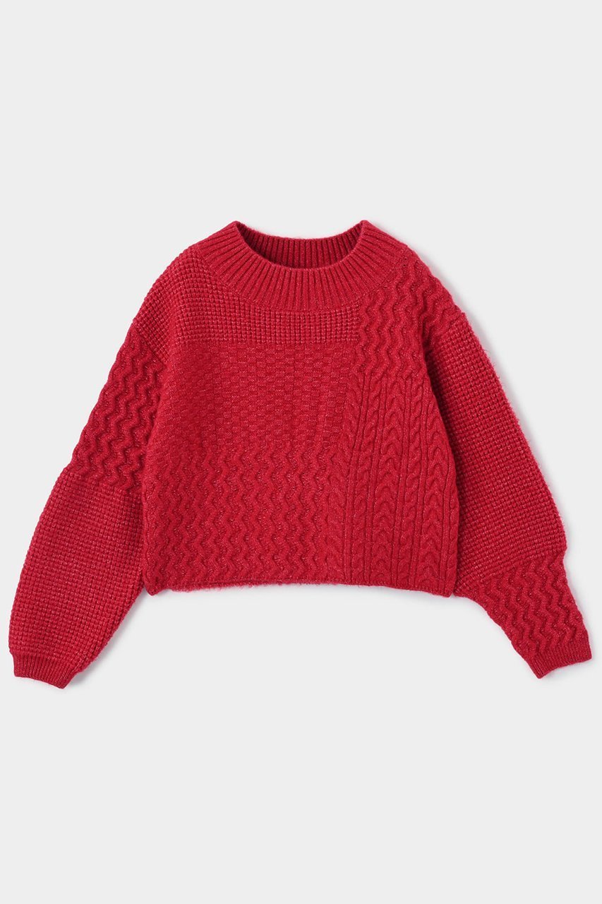 【エストラータ/STRATA】のパターンミックスニット インテリア・キッズ・メンズ・レディースファッション・服の通販 founy(ファニー) 　ファッション　Fashion　レディースファッション　Fashion for Women　トップス・カットソー　Cut & Sew Tops　ニット　Knit Tops & Sweaters　カジュアルプルオーバー・ニットトップス　Pullovers & Knit Tops / Casual Pullovers　おすすめ　Recommended / Our Picks　インナー　Innerwear　ウォーム　Warm Fabric　シンプル　Simple, Minimal　デニム　Denim, Jeans Material　バランス　Balance, Style Balance　パッチワーク　Patchwork, Mixed Fabric　ボトム　Bottoms, Lower Wear　ボトルネック　Bottle Neck, Mock Neck　新作・新入荷　New Arrivals / New In　レッド|ID: prp329100004757758 ipo3291000000034420209