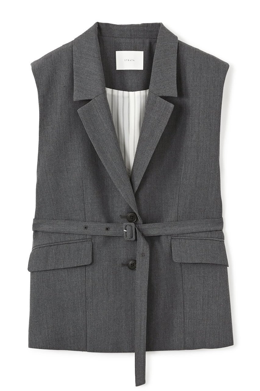 【エストラータ/STRATA】のウールツイルシングルテーラードジレ インテリア・キッズ・メンズ・レディースファッション・服の通販 founy(ファニー) 　ファッション　Fashion　レディースファッション　Fashion for Women　アウター　Coat / Outerwear Collection　レディースジャケット・軽アウター　Jackets　インナー　Innerwear　ジャケット　Jacket, Outerwear　ストライプ　Stripe, Striped Pattern　スラックス　Slacks, Dress Pants　セットアップ　Set-Up, Coordinated Outfit　チェック　Check, Plaid, Tartan　ツイル　Twist, Twisted Detail　フロント　Front, Front Design　ベスト　Vest, Waistcoat　ベーシック　Basic, Essential　マニッシュ　Mannish, Boyish　ロング　Long, Long-Length　新作・新入荷　New Arrivals / New In　無地　Plain, Solid Color　グレー|ID: prp329100004757764 ipo3291000000034420254