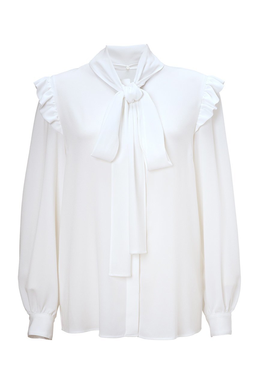 【ボーダーズ アット バルコニー/BORDERS at BALCONY】のボウタイブラウス インテリア・キッズ・メンズ・レディースファッション・服の通販 founy(ファニー) 　ファッション　Fashion　レディースファッション　Fashion for Women　トップス・カットソー　Cut & Sew Tops　シャツ・ブラウス・オフィスカジュアル　Elegant Blouses & Button-Ups　おすすめ　Recommended / Our Picks　インナー　Innerwear　スリーブ　Sleeve, Long Sleeve / Short Sleeve　フリル　Frill, Ruffle　リボン　Ribbon, Bow　ロング　Long, Long-Length　エレガント 上品　Elegant　定番　Standard, Basic Item　新作・新入荷　New Arrivals / New In　ホワイト|ID: prp329100004757781 ipo3291000000034420381