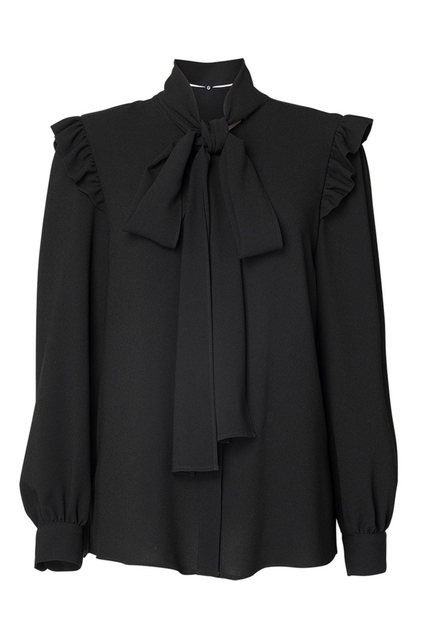 【ボーダーズ アット バルコニー/BORDERS at BALCONY】のボウタイブラウス インテリア・キッズ・メンズ・レディースファッション・服の通販 founy(ファニー) 　ファッション　Fashion　レディースファッション　Fashion for Women　トップス・カットソー　Cut & Sew Tops　シャツ・ブラウス・オフィスカジュアル　Elegant Blouses & Button-Ups　おすすめ　Recommended / Our Picks　インナー　Innerwear　スリーブ　Sleeve, Long Sleeve / Short Sleeve　フリル　Frill, Ruffle　リボン　Ribbon, Bow　ロング　Long, Long-Length　エレガント 上品　Elegant　定番　Standard, Basic Item　新作・新入荷　New Arrivals / New In　ブラック|ID: prp329100004757781 ipo3291000000034420383