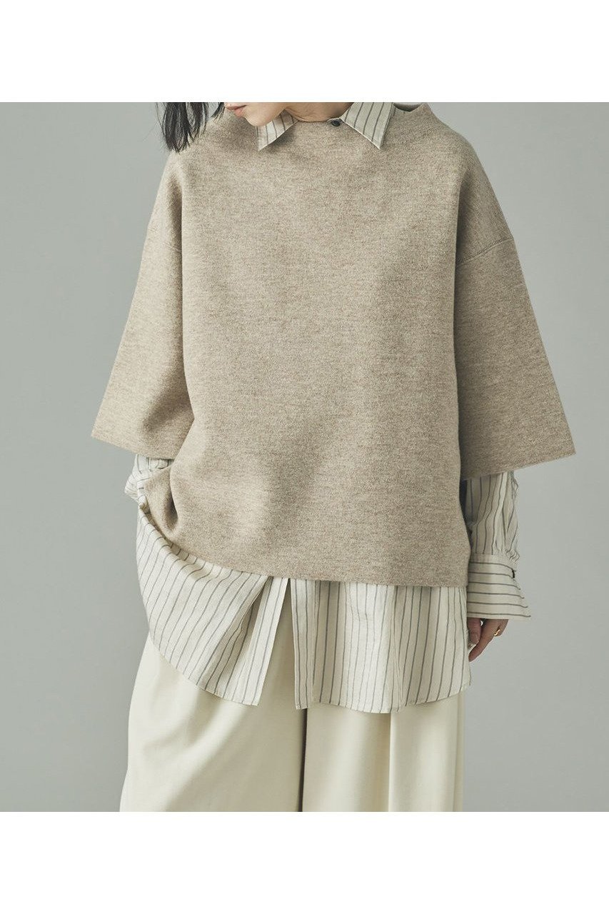 【カレンソロジー/Curensology】のダブルフェイスニットプルオーバー インテリア・キッズ・メンズ・レディースファッション・服の通販 founy(ファニー) 　ファッション　Fashion　レディースファッション　Fashion for Women　トップス・カットソー　Cut & Sew Tops　ニット　Knit Tops & Sweaters　カジュアルプルオーバー・ニットトップス　Pullovers & Knit Tops / Casual Pullovers　おすすめ　Recommended / Our Picks　インナー　Innerwear　ボックス　Boxy, Box Shape　新作・新入荷　New Arrivals / New In　ライトブラウン|ID: prp329100004757822 ipo3291000000034420625