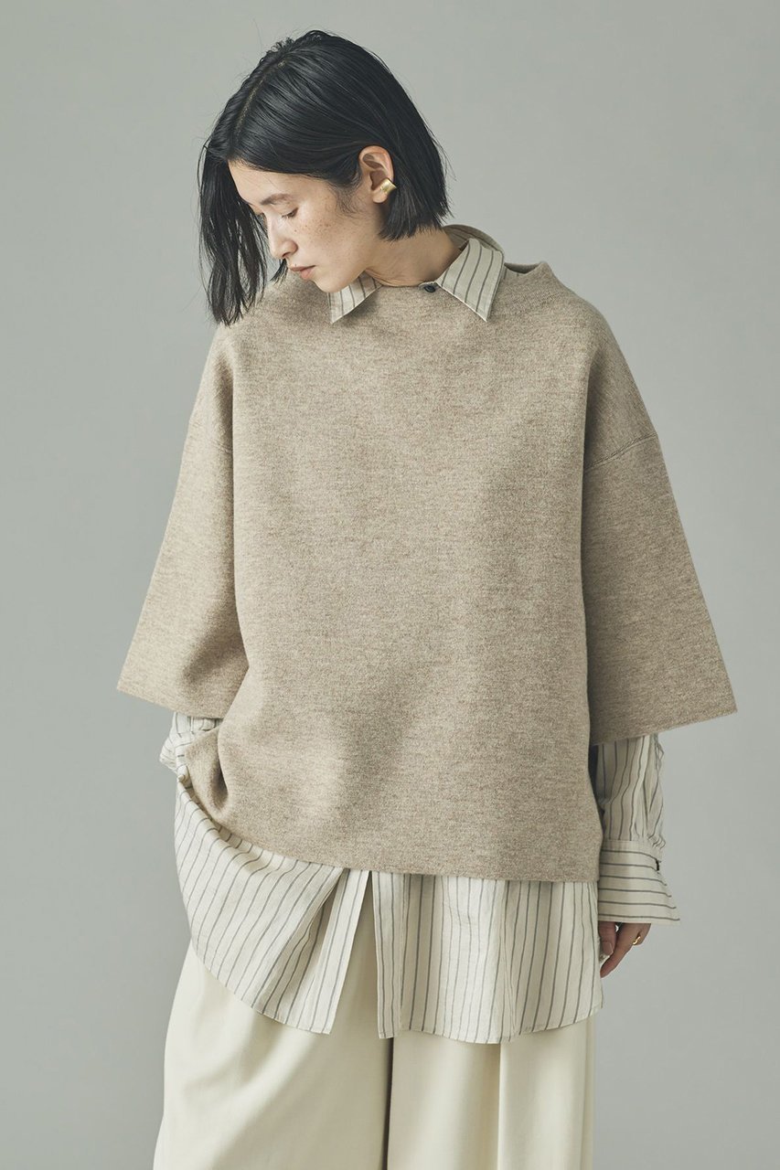 【カレンソロジー/Curensology】のダブルフェイスニットプルオーバー インテリア・キッズ・メンズ・レディースファッション・服の通販 founy(ファニー) 　ファッション　Fashion　レディースファッション　Fashion for Women　トップス・カットソー　Cut & Sew Tops　ニット　Knit Tops & Sweaters　カジュアルプルオーバー・ニットトップス　Pullovers & Knit Tops / Casual Pullovers　おすすめ　Recommended / Our Picks　インナー　Innerwear　ボックス　Boxy, Box Shape　ライトブラウン|ID: prp329100004757822 ipo3291000000035386732