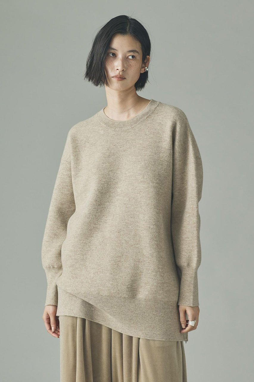 【カレンソロジー/Curensology】のダブルフェイスロングニットプルオーバー インテリア・キッズ・メンズ・レディースファッション・服の通販 founy(ファニー) 　ファッション　Fashion　レディースファッション　Fashion for Women　トップス・カットソー　Cut & Sew Tops　ニット　Knit Tops & Sweaters　カジュアルプルオーバー・ニットトップス　Pullovers & Knit Tops / Casual Pullovers　スリット　Slit, Slit Detail　チュニック　Tunic, Long Top　バランス　Balance, Style Balance　フォルム　Silhouette, Form　リラックス　Relax, Relaxed Fit　エレガント 上品　Elegant　ライトブラウン|ID: prp329100004757823 ipo3291000000035386744