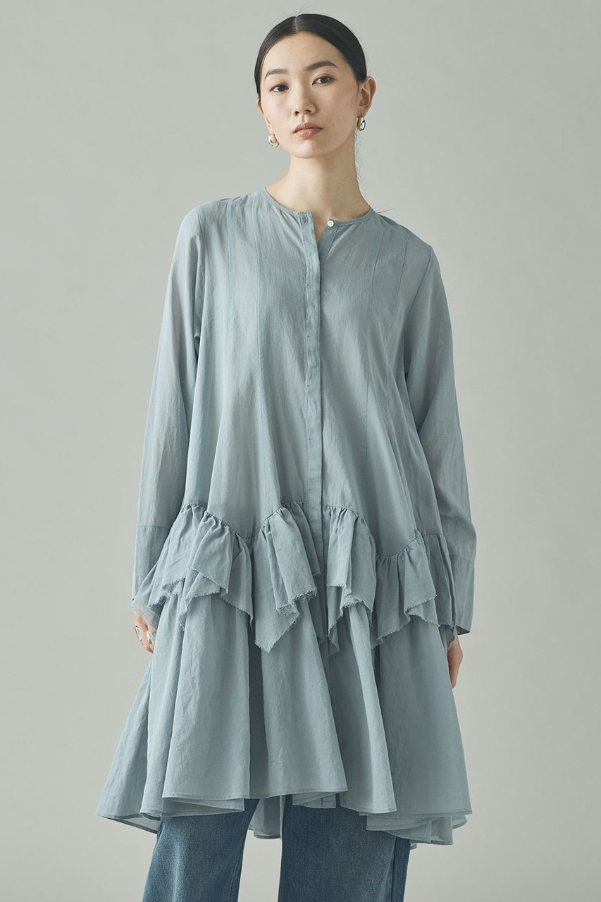 【カレンソロジー/Curensology】のランダムフリルアキハボイルブラウス インテリア・キッズ・メンズ・レディースファッション・服の通販 founy(ファニー) 　ファッション　Fashion　レディースファッション　Fashion for Women　トップス・カットソー　Cut & Sew Tops　シャツ・ブラウス・オフィスカジュアル　Elegant Blouses & Button-Ups　ショート　Short, Short Length　ストライプ　Stripe, Striped Pattern　スリーブ　Sleeve, Long Sleeve / Short Sleeve　チュニック　Tunic, Long Top　バランス　Balance, Style Balance　フリル　Frill, Ruffle　ランダム　Random, Irregular　ロング　Long, Long-Length　ブルー|ID: prp329100004757825 ipo3291000000035974985