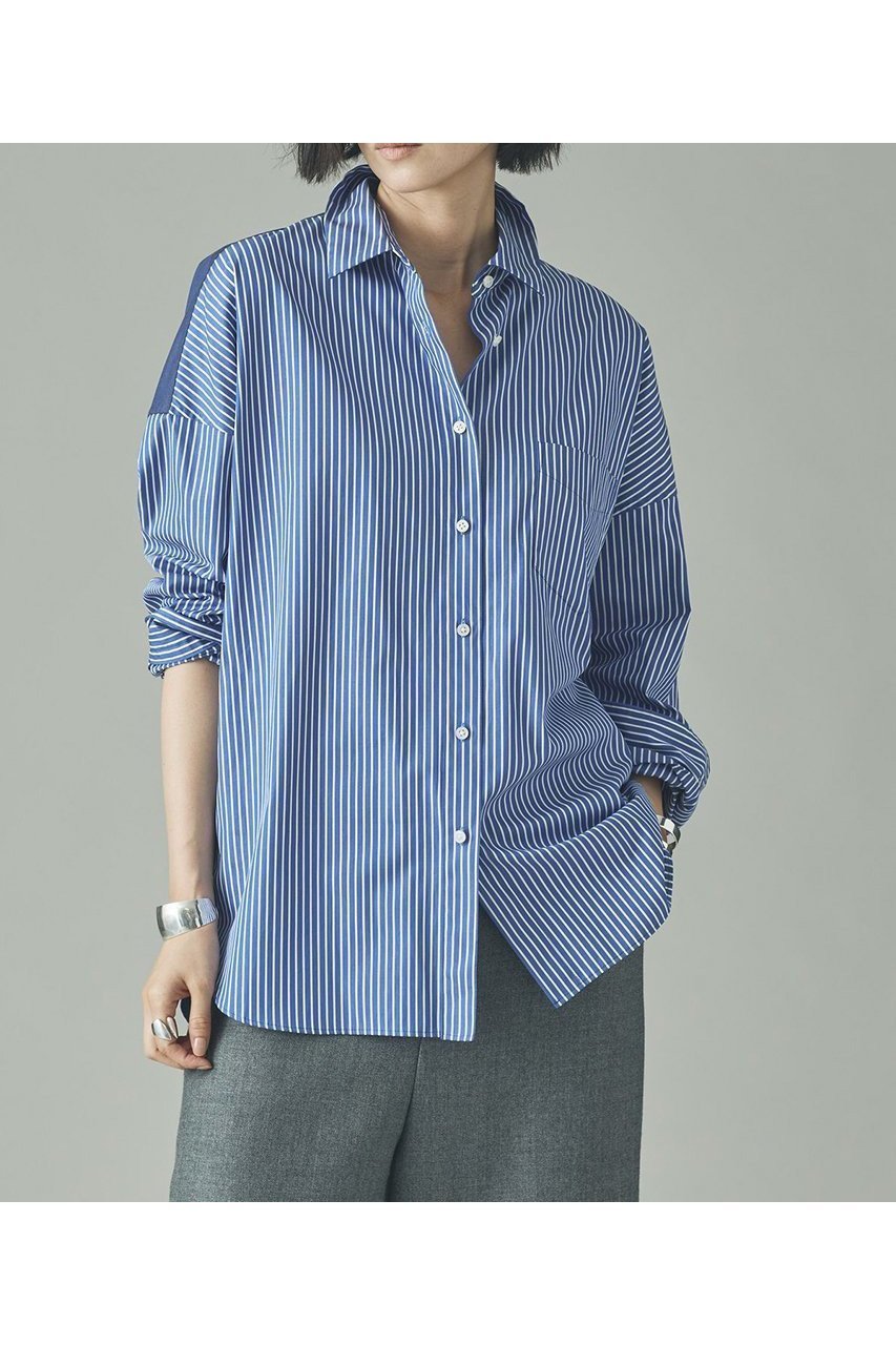 【カレンソロジー/Curensology】の〈&RC〉ビッグシャツコンビ インテリア・キッズ・メンズ・レディースファッション・服の通販 founy(ファニー) 　ファッション　Fashion　レディースファッション　Fashion for Women　トップス・カットソー　Cut & Sew Tops　シャツ・ブラウス・オフィスカジュアル　Elegant Blouses & Button-Ups　おすすめ　Recommended / Our Picks　インナー　Innerwear　ストライプ　Stripe, Striped Pattern　スリーブ　Sleeve, Long Sleeve / Short Sleeve　ロング　Long, Long-Length　新作・新入荷　New Arrivals / New In　ネイビー|ID: prp329100004757826 ipo3291000000034420662
