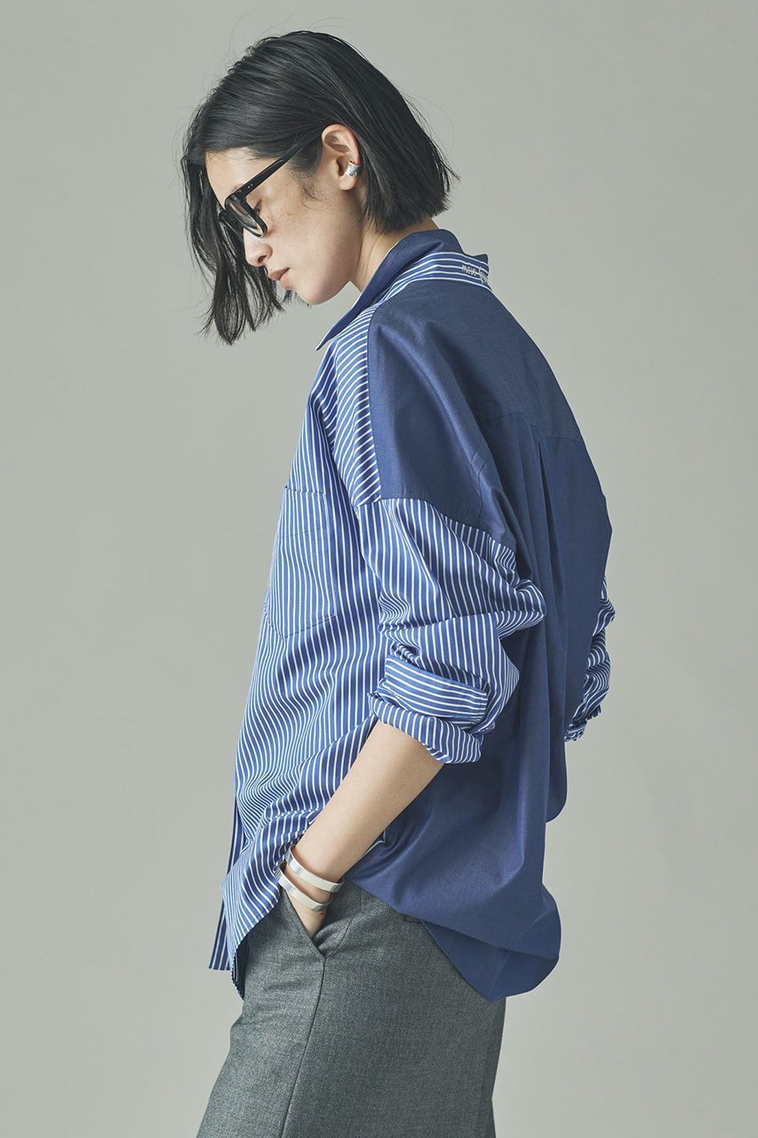 【カレンソロジー/Curensology】の〈&RC〉ビッグシャツコンビ 人気、トレンドファッション・服の通販 founy(ファニー) 　ファッション　Fashion　レディースファッション　Fashion for Women　トップス・カットソー　Cut & Sew Tops　シャツ・ブラウス・オフィスカジュアル　Elegant Blouses & Button-Ups　おすすめ　Recommended / Our Picks　インナー　Innerwear　ストライプ　Stripe, Striped Pattern　スリーブ　Sleeve, Long Sleeve / Short Sleeve　ロング　Long, Long-Length　other-2|ID: prp329100004757826 ipo3291000000036074784