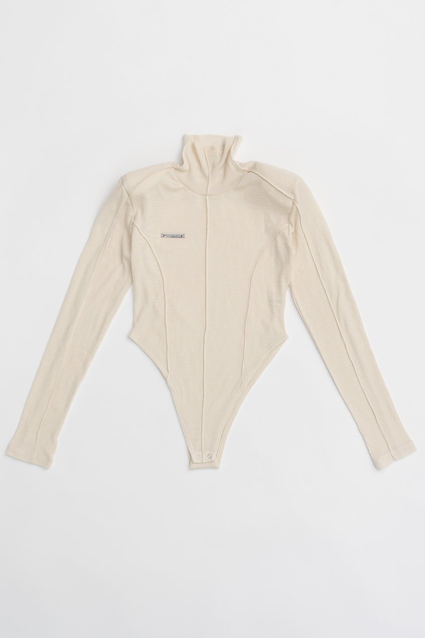 【プランク プロジェクト/PRANK PROJECT】のウールテレコボディスーツ / Wool Teleco Bodysuit インテリア・キッズ・メンズ・レディースファッション・服の通販 founy(ファニー) ファッション Fashion レディースファッション Fashion for Women トップス・カットソー Cut & Sew Tops シャツ・ブラウス・オフィスカジュアル Elegant Blouses & Button-Ups ロングTシャツ・Tシャツ Longline T-Shirts & Tees カットソー・ベーシックTシャツ Cut-and-Sewn Tops / Stretch Tees & Basics カッティング Cutting Detail シンプル Simple, Minimal スリーブ Sleeve, Long Sleeve / Short Sleeve スーツ Suit, Formalwear テレコ Ribbed, Rib Stitch ロング Long, Long-Length IVR(アイボリー)|ID: prp329100004757856 ipo3291000000035386900