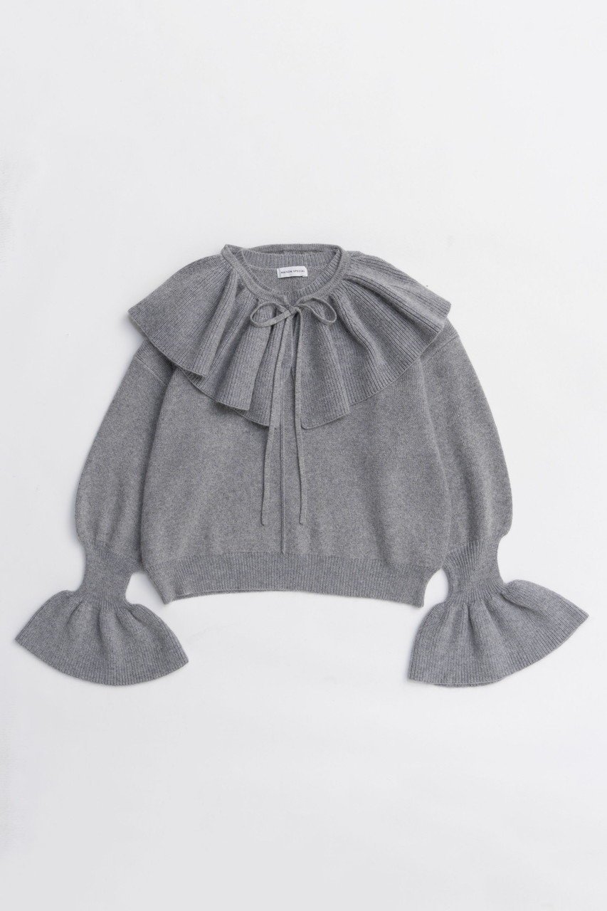 【メゾンスペシャル/MAISON SPECIAL】の2way Ruffle Collar Knit/2WAYラッフルカラーニット インテリア・キッズ・メンズ・レディースファッション・服の通販 founy(ファニー) 　ファッション　Fashion　レディースファッション　Fashion for Women　トップス・カットソー　Cut & Sew Tops　ニット　Knit Tops & Sweaters　カジュアルプルオーバー・ニットトップス　Pullovers & Knit Tops / Casual Pullovers　おすすめ　Recommended / Our Picks　シンプル　Simple, Minimal　ジャケット　Jacket, Outerwear　フリル　Frill, Ruffle　ブルゾン　Blouson, Bomber Jacket　新作・新入荷　New Arrivals / New In　畦　Ribbed Knit　GRY(グレー)|ID: prp329100004758996 ipo3291000000034434039