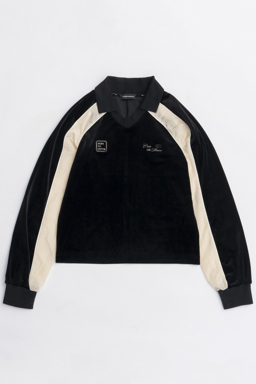 【メゾンスペシャル/MAISON SPECIAL】のVelour Combination Sporty Jersey Tops/ベロアコンビスポーティージャージトップス インテリア・キッズ・メンズ・レディースファッション・服の通販 founy(ファニー) 　ファッション　Fashion　レディースファッション　Fashion for Women　トップス・カットソー　Cut & Sew Tops　シャツ・ブラウス・オフィスカジュアル　Elegant Blouses & Button-Ups　ロングTシャツ・Tシャツ　Longline T-Shirts & Tees　カットソー・ベーシックTシャツ　Cut-and-Sewn Tops / Stretch Tees & Basics　ベロアトップス　Velour Tops / Velvet-Look Items　コンパクト　Compact, Small Size　スリーブ　Sleeve, Long Sleeve / Short Sleeve　ドッキング　Docking, Mixed Material　パイピング　Piping, Trim Design　ベロア　Velour, Soft Velvet　ロング　Long, Long-Length　新作・新入荷　New Arrivals / New In　BLK(ブラック)|ID: prp329100004759020 ipo3291000000034434278