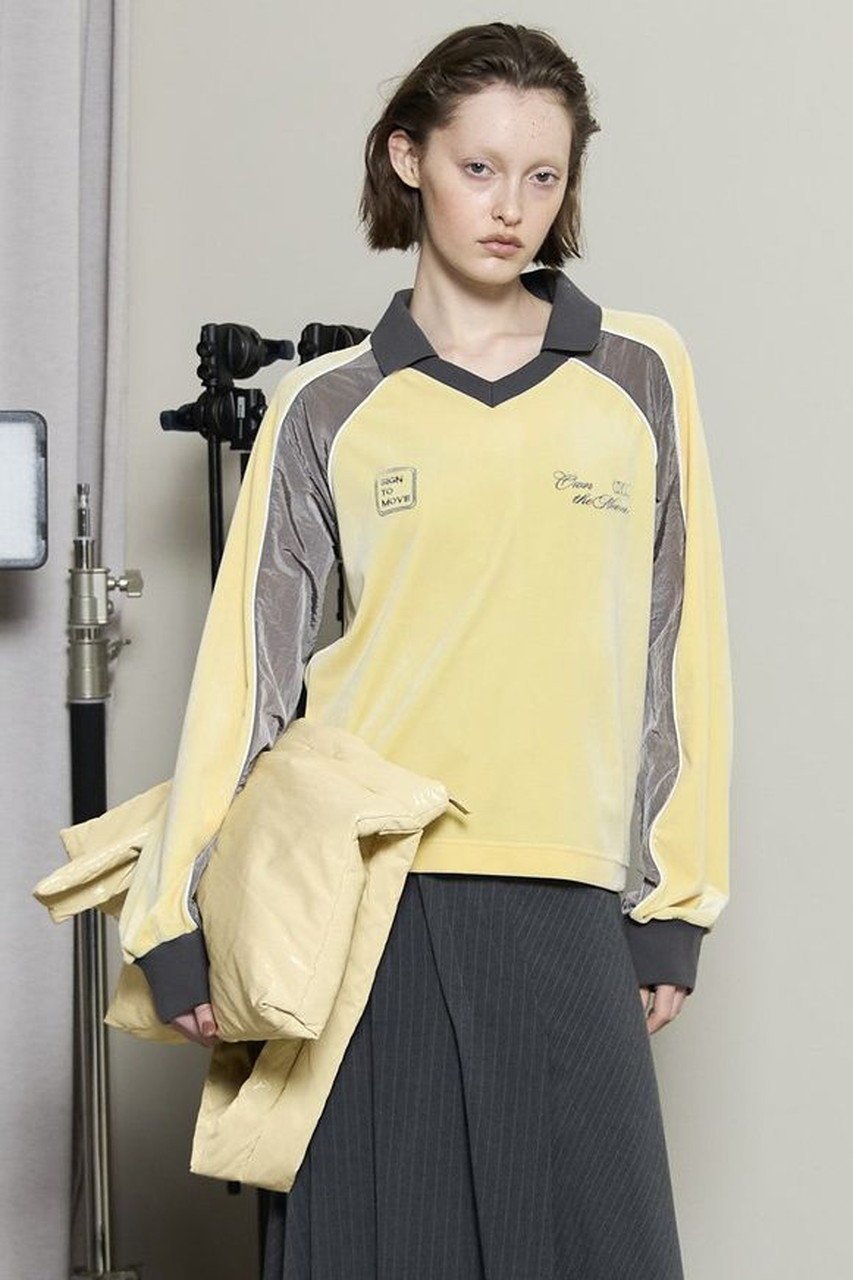 【メゾンスペシャル/MAISON SPECIAL】のVelour Combination Sporty Jersey Tops/ベロアコンビスポーティージャージトップス インテリア・キッズ・メンズ・レディースファッション・服の通販 founy(ファニー) 　ファッション　Fashion　レディースファッション　Fashion for Women　トップス・カットソー　Cut & Sew Tops　シャツ・ブラウス・オフィスカジュアル　Elegant Blouses & Button-Ups　ロングTシャツ・Tシャツ　Longline T-Shirts & Tees　カットソー・ベーシックTシャツ　Cut-and-Sewn Tops / Stretch Tees & Basics　ベロアトップス　Velour Tops / Velvet-Look Items　コンパクト　Compact, Small Size　スリーブ　Sleeve, Long Sleeve / Short Sleeve　ドッキング　Docking, Mixed Material　パイピング　Piping, Trim Design　ベロア　Velour, Soft Velvet　ロング　Long, Long-Length　新作・新入荷　New Arrivals / New In　YEL(イエロー)|ID: prp329100004759020 ipo3291000000034434280
