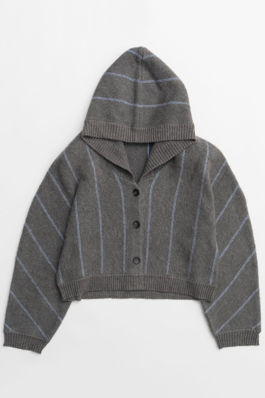 【メゾンスペシャル/MAISON SPECIAL】のPower Shoulder Hood Knit Cardigan/パワーショルダーフードニットカーディガン インテリア・キッズ・メンズ・レディースファッション・服の通販 founy(ファニー) 　ファッション　Fashion　レディースファッション　Fashion for Women　トップス・カットソー　Cut & Sew Tops　ニット　Knit Tops & Sweaters　カーディガン・羽織り　Layered Style Cardigans　カジュアルプルオーバー・ニットトップス　Pullovers & Knit Tops / Casual Pullovers　ストライプ　Stripe, Striped Pattern　スーツ　Suit, Formalwear　エレガント 上品　Elegant　冬　Winter / This Winter　新作・新入荷　New Arrivals / New In　GRY(グレー)|ID: prp329100004759023 ipo3291000000034434307