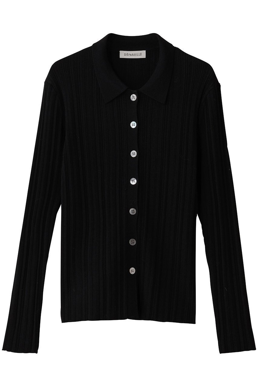 【デパリエ/DEPAREILLE】のハイゲージリブポロカーディガン インテリア・キッズ・メンズ・レディースファッション・服の通販 founy(ファニー) 　ファッション　Fashion　レディースファッション　Fashion for Women　トップス・カットソー　Cut & Sew Tops　ニット　Knit Tops & Sweaters　カーディガン・羽織り　Layered Style Cardigans　カーディガン　Cardigan, Knitwear　クラシカル　Classical, Vintage-Inspired　シンプル　Simple, Minimal　スラックス　Slacks, Dress Pants　デニム　Denim, Jeans Material　エレガント 上品　Elegant　新作・新入荷　New Arrivals / New In　ブラック|ID: prp329100004759033 ipo3291000000034434386