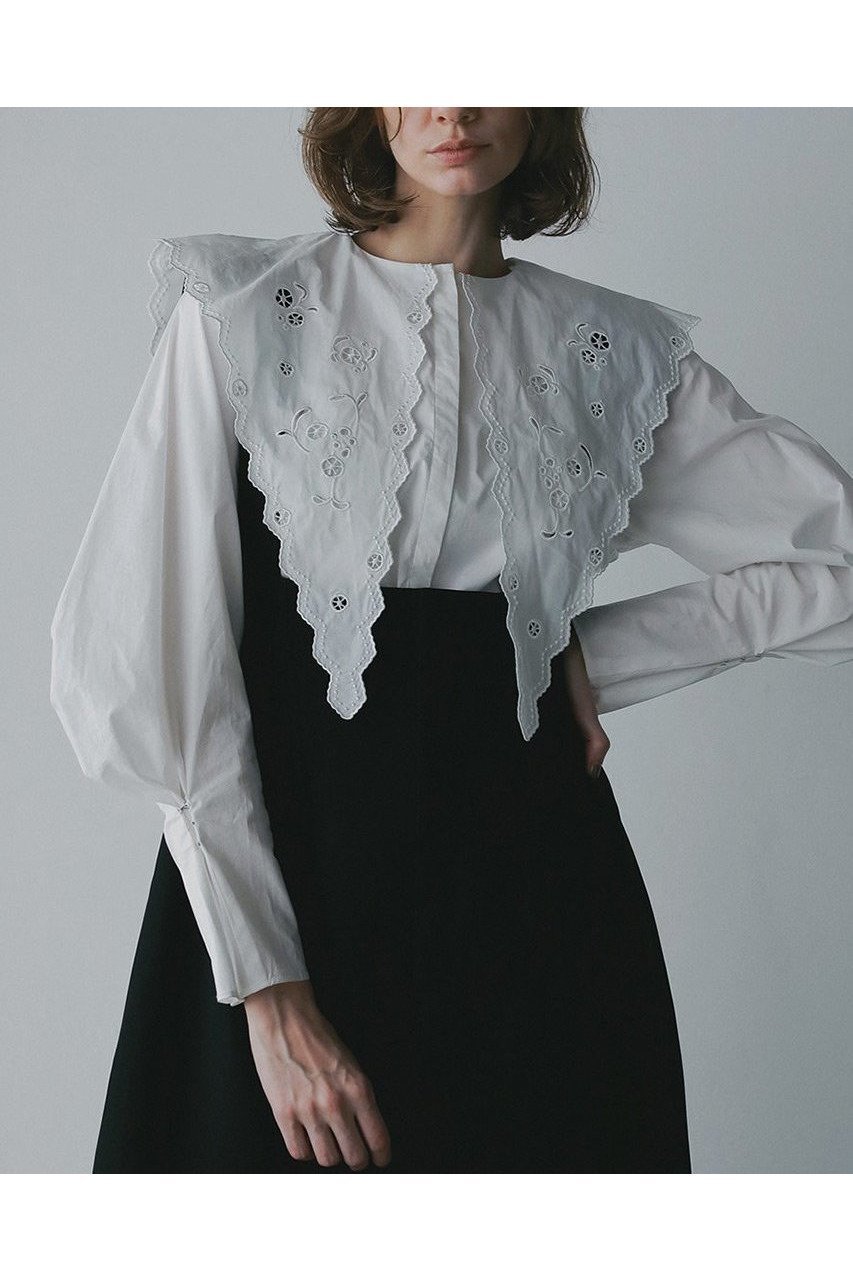 【ハー/HER.】の【11/6 12:00販売開始】エンブロイダリーカラーブラウス 人気、トレンドファッション・服の通販 founy(ファニー) 　ファッション　Fashion　レディースファッション　Fashion for Women　トップス・カットソー　Cut & Sew Tops　シャツ・ブラウス・オフィスカジュアル　Elegant Blouses & Button-Ups　カフス　Cuff Design　スリーブ　Sleeve, Long Sleeve / Short Sleeve　フレア　Flare, Flared　ロング　Long, Long-Length　新作・新入荷　New Arrivals / New In　other-2|ID: prp329100004759875 ipo3291000000034442318