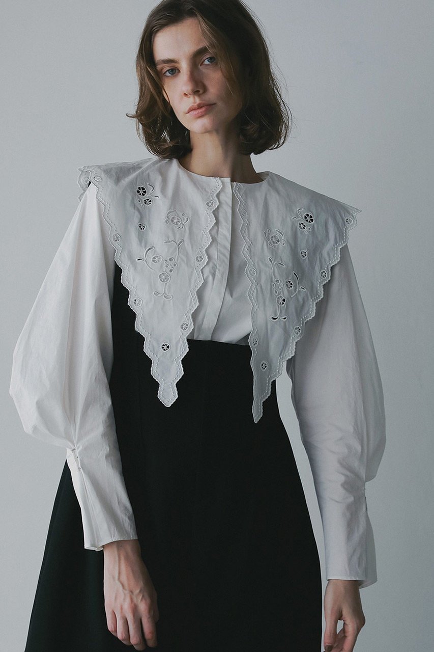 【ハー/HER.】の【11/6 12:00販売開始】エンブロイダリーカラーブラウス 人気、トレンドファッション・服の通販 founy(ファニー) 　ファッション　Fashion　レディースファッション　Fashion for Women　トップス・カットソー　Cut & Sew Tops　シャツ・ブラウス・オフィスカジュアル　Elegant Blouses & Button-Ups　カフス　Cuff Design　スリーブ　Sleeve, Long Sleeve / Short Sleeve　フレア　Flare, Flared　ロング　Long, Long-Length　新作・新入荷　New Arrivals / New In　other-8|ID: prp329100004759875 ipo3291000000034442324