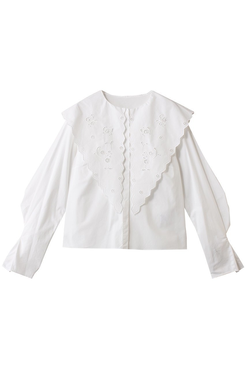 【ハー/HER.】のエンブロイダリーカラーブラウス インテリア・キッズ・メンズ・レディースファッション・服の通販 founy(ファニー) 　ファッション　Fashion　レディースファッション　Fashion for Women　トップス・カットソー　Cut & Sew Tops　シャツ・ブラウス・オフィスカジュアル　Elegant Blouses & Button-Ups　カフス　Cuff Design　スリーブ　Sleeve, Long Sleeve / Short Sleeve　フレア　Flare, Flared　ロング　Long, Long-Length　オフホワイト|ID: prp329100004759875 ipo3291000000035501785