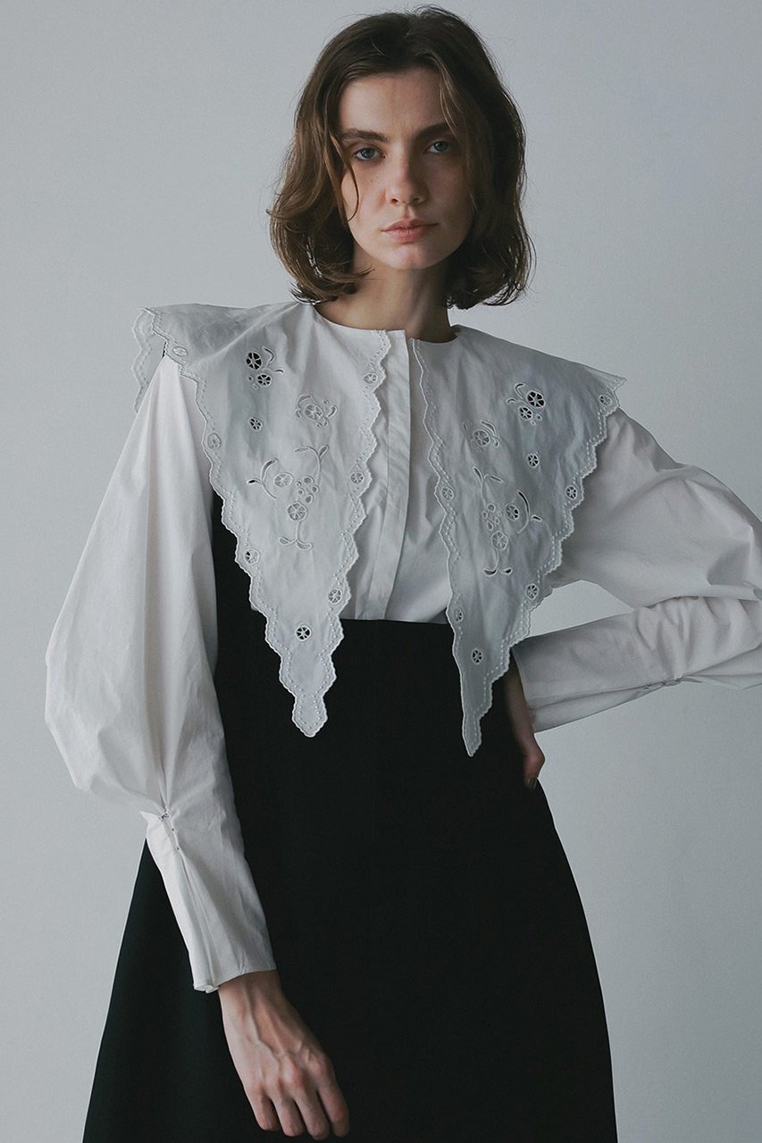 【ハー/HER.】のエンブロイダリーカラーブラウス 人気、トレンドファッション・服の通販 founy(ファニー) 　ファッション　Fashion　レディースファッション　Fashion for Women　トップス・カットソー　Cut & Sew Tops　シャツ・ブラウス・オフィスカジュアル　Elegant Blouses & Button-Ups　カフス　Cuff Design　スリーブ　Sleeve, Long Sleeve / Short Sleeve　フレア　Flare, Flared　ロング　Long, Long-Length　other-6|ID: prp329100004759875 ipo3291000000035501791