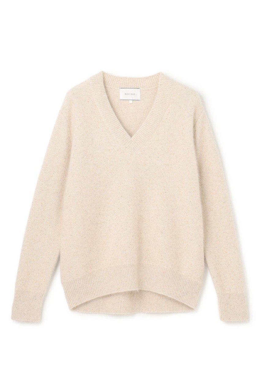 【ベイジ,/BEIGE,】のAMARILLO / スパンコールフォックスVネックニット インテリア・キッズ・メンズ・レディースファッション・服の通販 founy(ファニー) 　ファッション　Fashion　レディースファッション　Fashion for Women　トップス・カットソー　Cut & Sew Tops　ニット　Knit Tops & Sweaters　カジュアルプルオーバー・ニットトップス　Pullovers & Knit Tops / Casual Pullovers　Vネックトップス　V-Neck Tops / V-Cut Neckline Shirts　インナー　Innerwear　シンプル　Simple, Minimal　スパンコール　Sequins, Sequin Embellishment　ダウン　Down, Puffer　デニム　Denim, Jeans Material　バランス　Balance, Style Balance　フォックス　Fox, Fox Fur　エレガント 上品　Elegant　新作・新入荷　New Arrivals / New In　Taupe|ID: prp329100004761683 ipo3291000000034461344