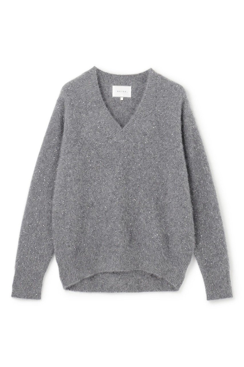 【ベイジ,/BEIGE,】のAMARILLO / スパンコールフォックスVネックニット インテリア・キッズ・メンズ・レディースファッション・服の通販 founy(ファニー) 　ファッション　Fashion　レディースファッション　Fashion for Women　トップス・カットソー　Cut & Sew Tops　ニット　Knit Tops & Sweaters　カジュアルプルオーバー・ニットトップス　Pullovers & Knit Tops / Casual Pullovers　Vネックトップス　V-Neck Tops / V-Cut Neckline Shirts　インナー　Innerwear　シンプル　Simple, Minimal　スパンコール　Sequins, Sequin Embellishment　ダウン　Down, Puffer　デニム　Denim, Jeans Material　バランス　Balance, Style Balance　フォックス　Fox, Fox Fur　エレガント 上品　Elegant　新作・新入荷　New Arrivals / New In　M.Gray|ID: prp329100004761683 ipo3291000000034461345