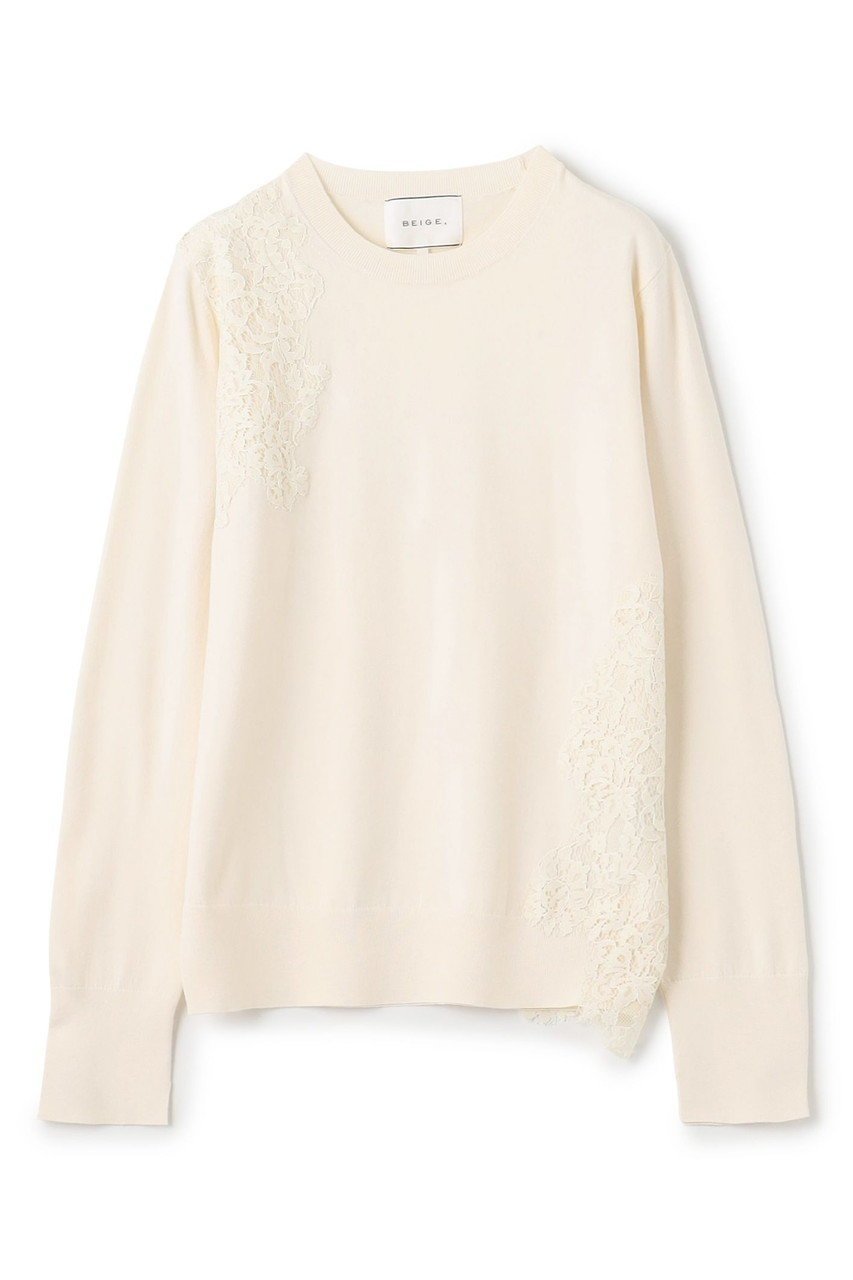 【ベイジ,/BEIGE,】のWILLOW / アシンメトリーレースクルーネックニット インテリア・キッズ・メンズ・レディースファッション・服の通販 founy(ファニー) ファッション Fashion レディースファッション Fashion for Women トップス・カットソー Cut & Sew Tops ニット Knit Tops & Sweaters カジュアルプルオーバー・ニットトップス Pullovers & Knit Tops / Casual Pullovers アシンメトリー Asymmetrical Style カッティング Cutting Detail デニム Denim, Jeans Material レース Lace, Lace Fabric エレガント 上品 Elegant ビジネス 仕事 通勤 Business / Work / Commuting 新作・新入荷 New Arrivals / New In Ecru|ID: prp329100004761685 ipo3291000000034461356