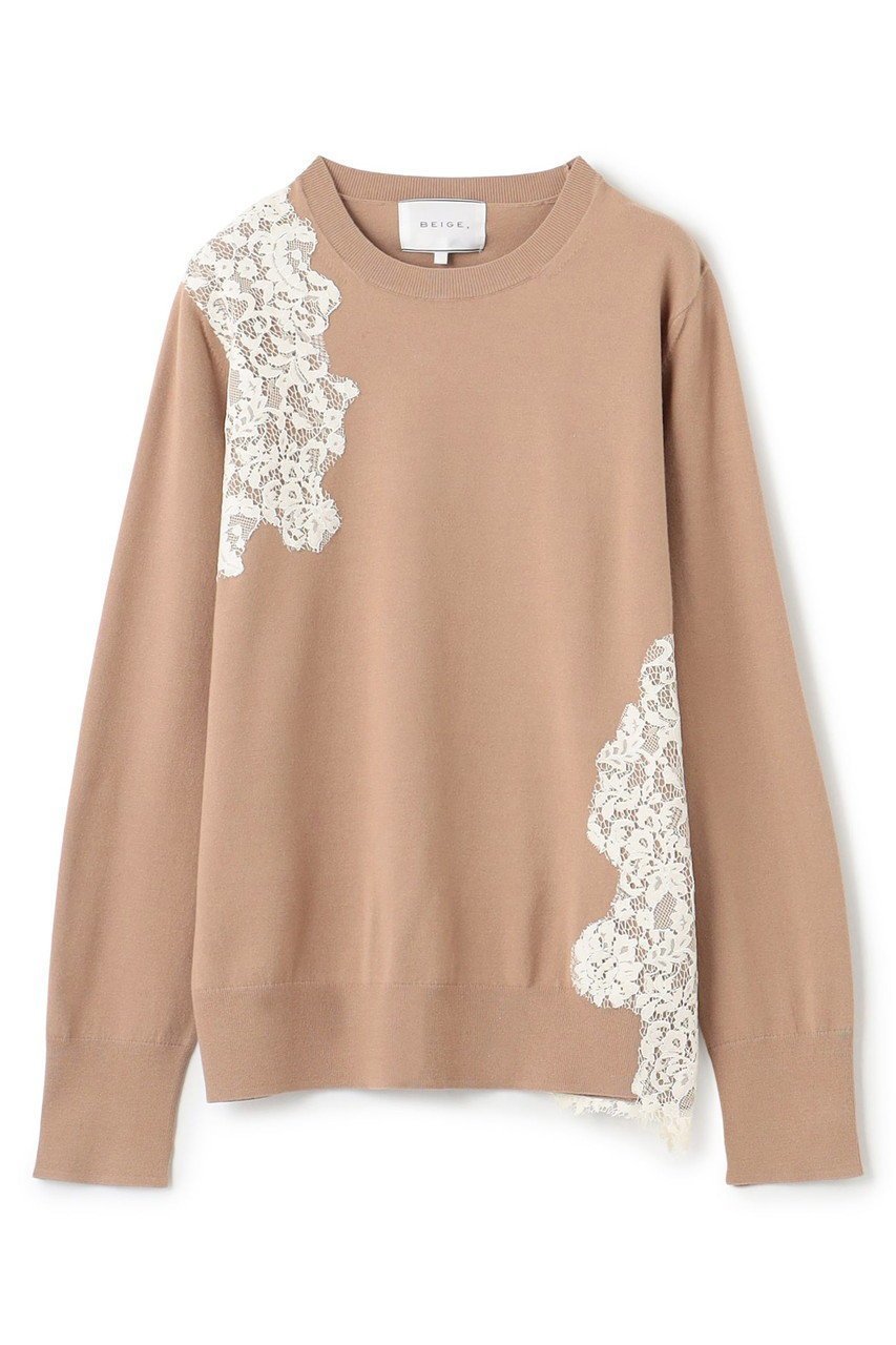 【ベイジ,/BEIGE,】のWILLOW / アシンメトリーレースクルーネックニット インテリア・キッズ・メンズ・レディースファッション・服の通販 founy(ファニー) ファッション Fashion レディースファッション Fashion for Women トップス・カットソー Cut & Sew Tops ニット Knit Tops & Sweaters カジュアルプルオーバー・ニットトップス Pullovers & Knit Tops / Casual Pullovers アシンメトリー Asymmetrical Style カッティング Cutting Detail デニム Denim, Jeans Material レース Lace, Lace Fabric エレガント 上品 Elegant ビジネス 仕事 通勤 Business / Work / Commuting 新作・新入荷 New Arrivals / New In Milk Tea|ID: prp329100004761685 ipo3291000000034461357