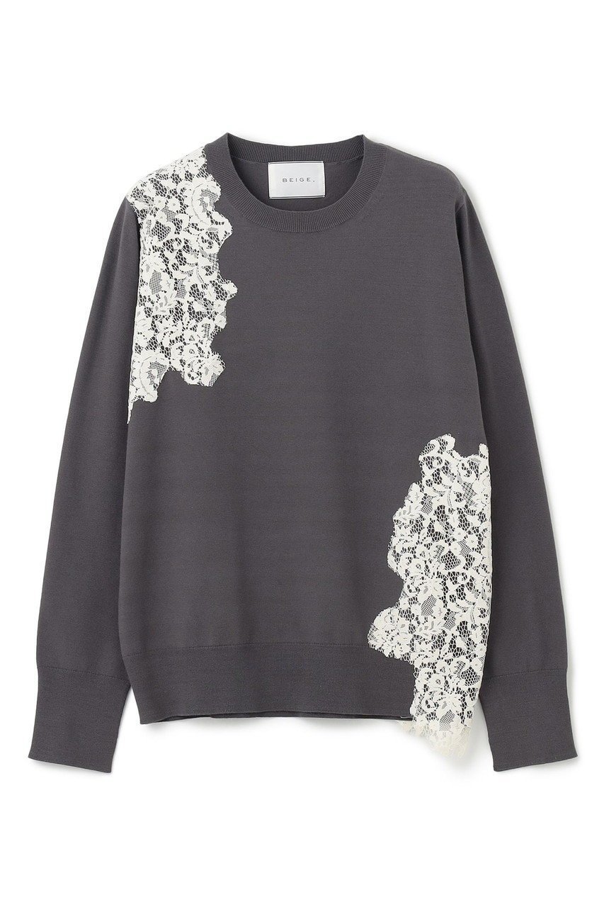 【ベイジ,/BEIGE,】のWILLOW / アシンメトリーレースクルーネックニット インテリア・キッズ・メンズ・レディースファッション・服の通販 founy(ファニー) ファッション Fashion レディースファッション Fashion for Women トップス・カットソー Cut & Sew Tops ニット Knit Tops & Sweaters カジュアルプルオーバー・ニットトップス Pullovers & Knit Tops / Casual Pullovers アシンメトリー Asymmetrical Style カッティング Cutting Detail デニム Denim, Jeans Material レース Lace, Lace Fabric エレガント 上品 Elegant ビジネス 仕事 通勤 Business / Work / Commuting 新作・新入荷 New Arrivals / New In Warm Gray|ID: prp329100004761685 ipo3291000000034461358