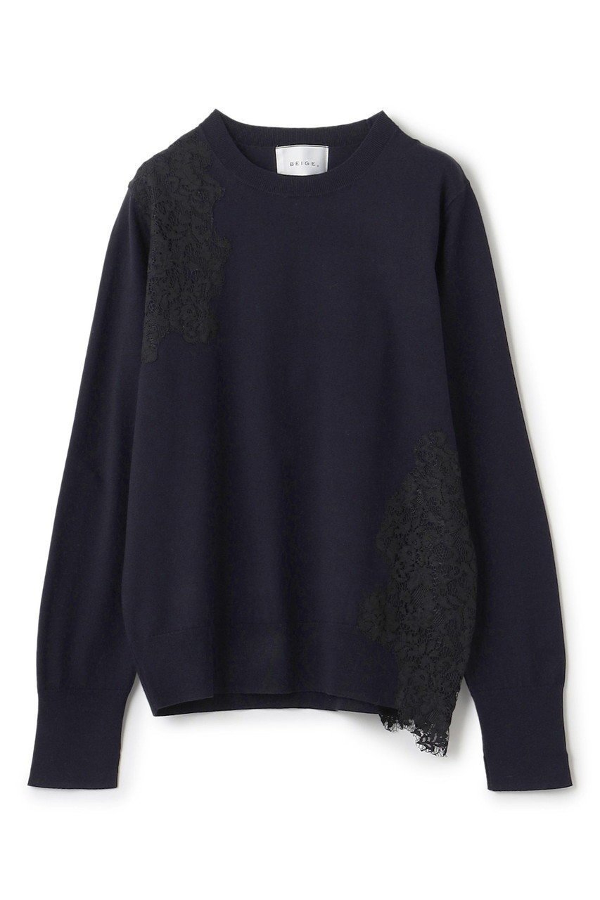 【ベイジ,/BEIGE,】のWILLOW / アシンメトリーレースクルーネックニット インテリア・キッズ・メンズ・レディースファッション・服の通販 founy(ファニー) ファッション Fashion レディースファッション Fashion for Women トップス・カットソー Cut & Sew Tops ニット Knit Tops & Sweaters カジュアルプルオーバー・ニットトップス Pullovers & Knit Tops / Casual Pullovers アシンメトリー Asymmetrical Style カッティング Cutting Detail デニム Denim, Jeans Material レース Lace, Lace Fabric エレガント 上品 Elegant ビジネス 仕事 通勤 Business / Work / Commuting 新作・新入荷 New Arrivals / New In Navy|ID: prp329100004761685 ipo3291000000034461359