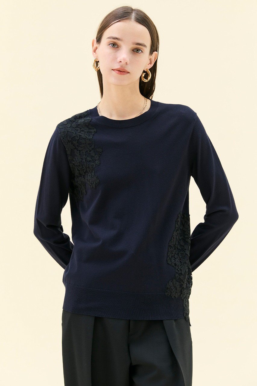 【ベイジ,/BEIGE,】のWILLOW / アシンメトリーレースクルーネックニット 人気、トレンドファッション・服の通販 founy(ファニー) ファッション Fashion レディースファッション Fashion for Women トップス・カットソー Cut & Sew Tops ニット Knit Tops & Sweaters カジュアルプルオーバー・ニットトップス Pullovers & Knit Tops / Casual Pullovers アシンメトリー Asymmetrical Style カッティング Cutting Detail デニム Denim, Jeans Material レース Lace, Lace Fabric エレガント 上品 Elegant ビジネス 仕事 通勤 Business / Work / Commuting 新作・新入荷 New Arrivals / New In other-3|ID: prp329100004761685 ipo3291000000034461361