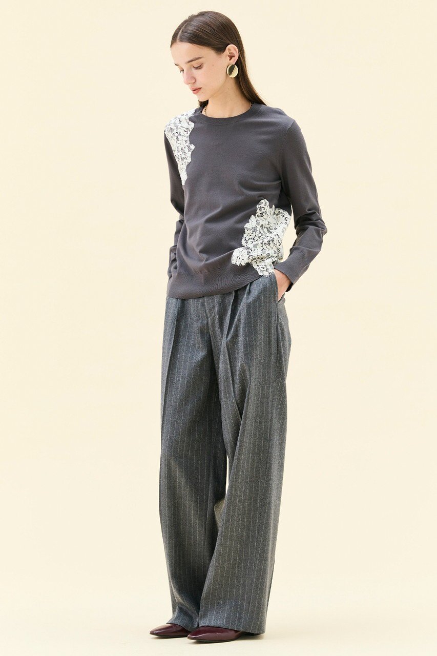 【ベイジ,/BEIGE,】のWILLOW / アシンメトリーレースクルーネックニット 人気、トレンドファッション・服の通販 founy(ファニー) 　ファッション　Fashion　レディースファッション　Fashion for Women　トップス・カットソー　Cut & Sew Tops　ニット　Knit Tops & Sweaters　カジュアルプルオーバー・ニットトップス　Pullovers & Knit Tops / Casual Pullovers　アシンメトリー　Asymmetrical Style　カッティング　Cutting Detail　デニム　Denim, Jeans Material　レース　Lace, Lace Fabric　エレガント 上品　Elegant　ビジネス 仕事 通勤　Business / Work / Commuting　other-6|ID: prp329100004761685 ipo3291000000035294462