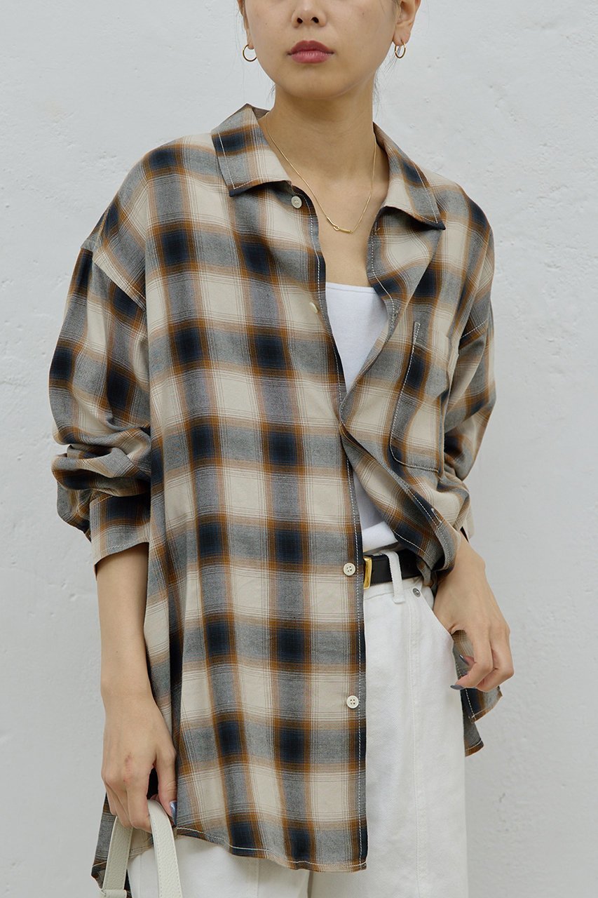 【ガリャルダガランテ/GALLARDAGALANTE】のオンブレチェックシャツ インテリア・キッズ・メンズ・レディースファッション・服の通販 founy(ファニー) 　ファッション　Fashion　レディースファッション　Fashion for Women　トップス・カットソー　Cut & Sew Tops　シャツ・ブラウス・オフィスカジュアル　Elegant Blouses & Button-Ups　ジャケット　Jacket, Outerwear　スリーブ　Sleeve, Long Sleeve / Short Sleeve　チェック　Check, Plaid, Tartan　トレンド　Trend, Trending Now　ロング　Long, Long-Length　エレガント 上品　Elegant　ブラウン|ID: prp329100004761764 ipo3291000000035388291